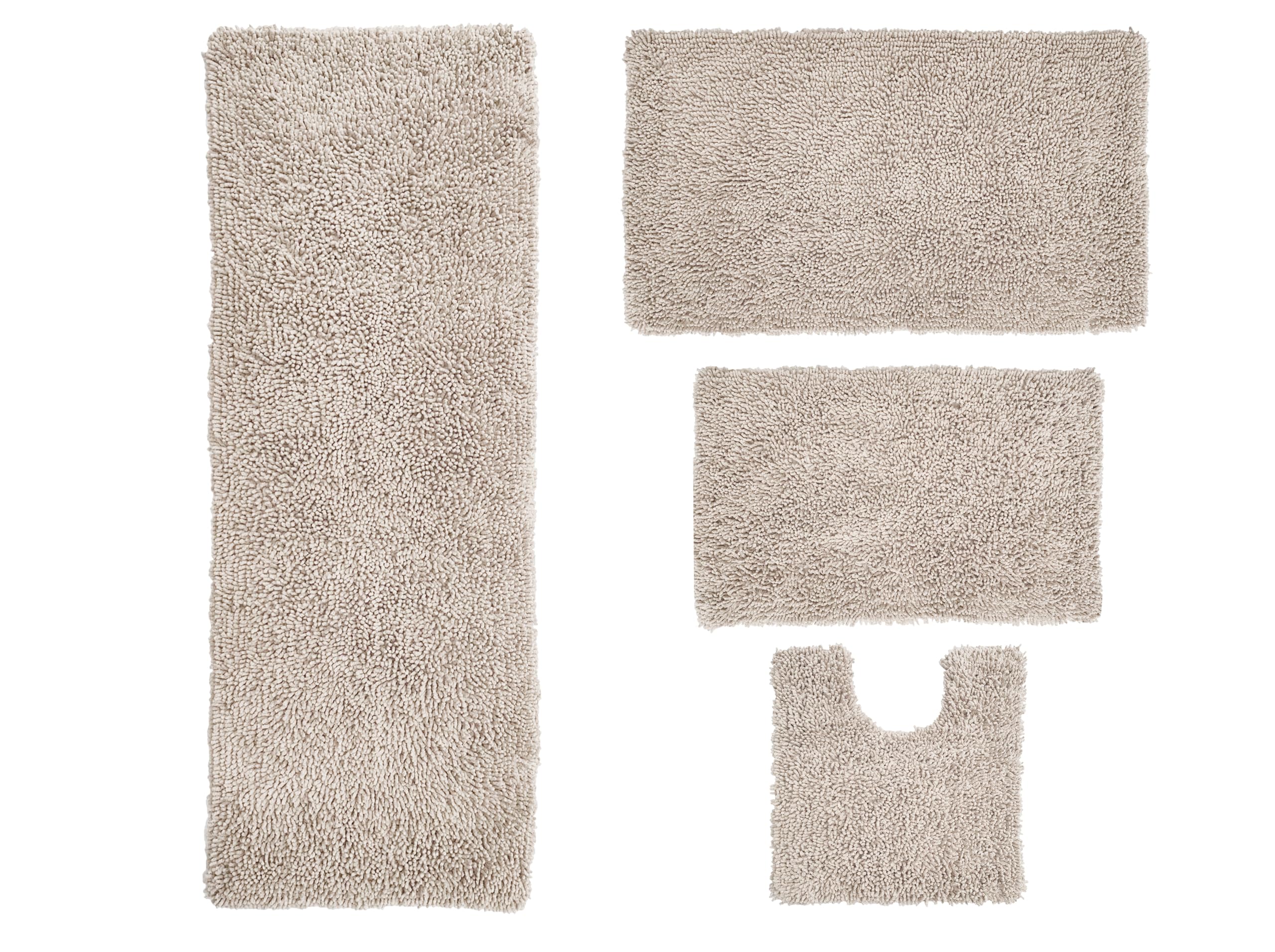 Premium 100% Cotton Bath Rug Set - Ultra Soft & Absorbent Non-Slip Bathroom Mats - Washable 4-Piece Contour Design (Ivory) - Perfect for Bathroom, Kitchen & High-Traffic Areas