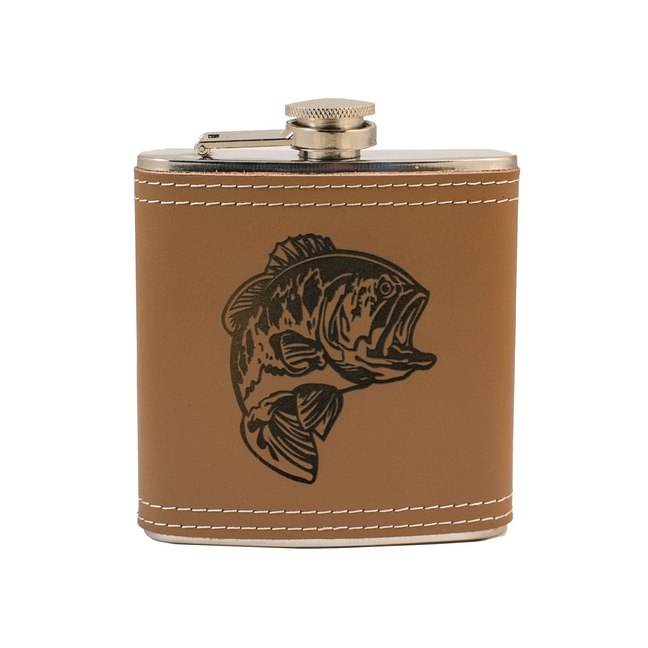 6oz Bass Leather Flask - Premium Hip Flask for Whiskey, Bourbon & Liquor - Perfect for Outdoor Adventures, Camping, Travel & Gifts