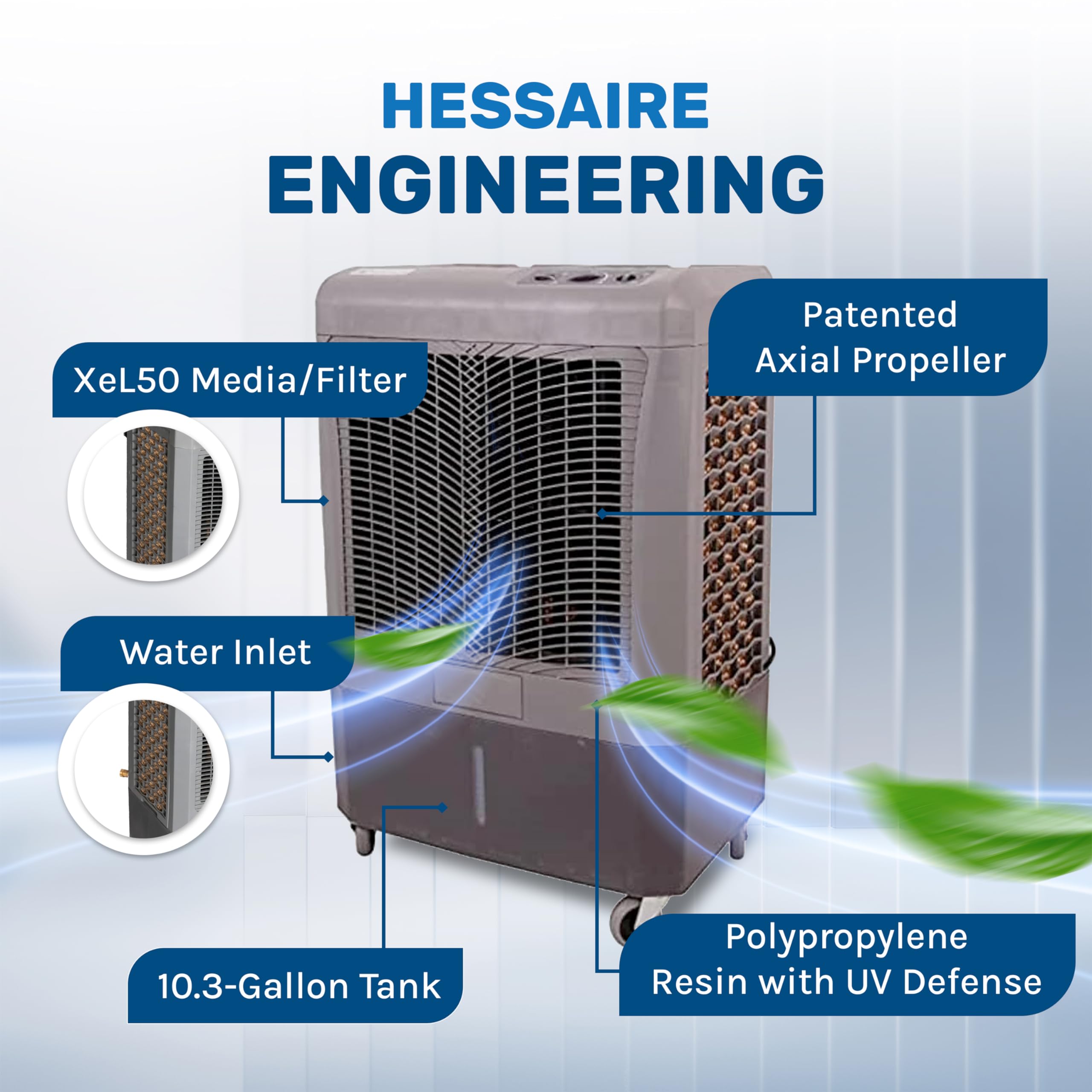 Hessaire MC37M 3100 CFM Portable Evaporative Air Cooler - 3-Speed High Velocity Outdoor Swamp Cooler for 950 sq. ft. Areas - Perfect for Patio, Garage, Warehouse & Backyard Cooling (Gray)