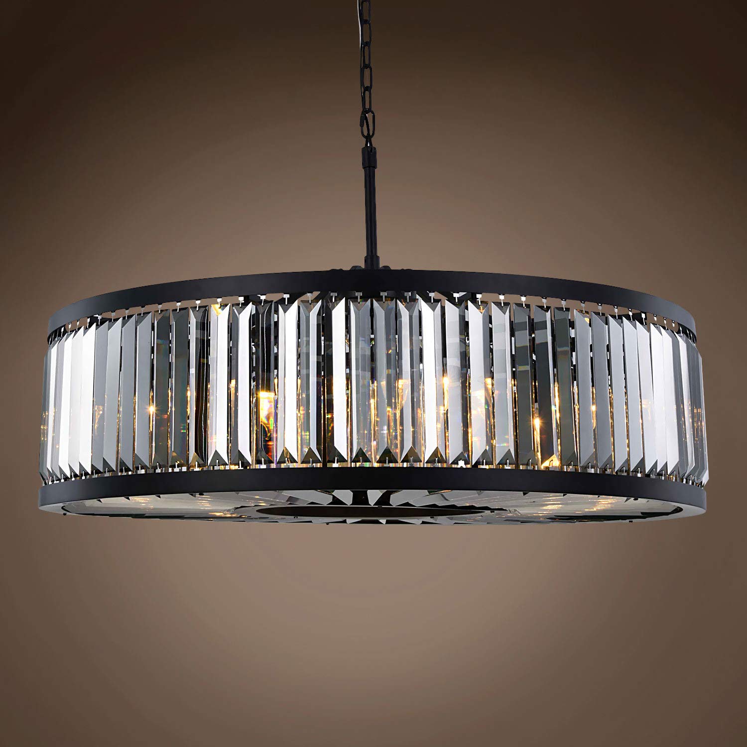 Prysm Transitional 10-Light 43-Inch Smoke Crystal & Grey Iron Chandelier - Modern LED Ceiling Light Fixture with Included Bulbs | Perfect for Dining Room, Living Room & Bedroom Lighting