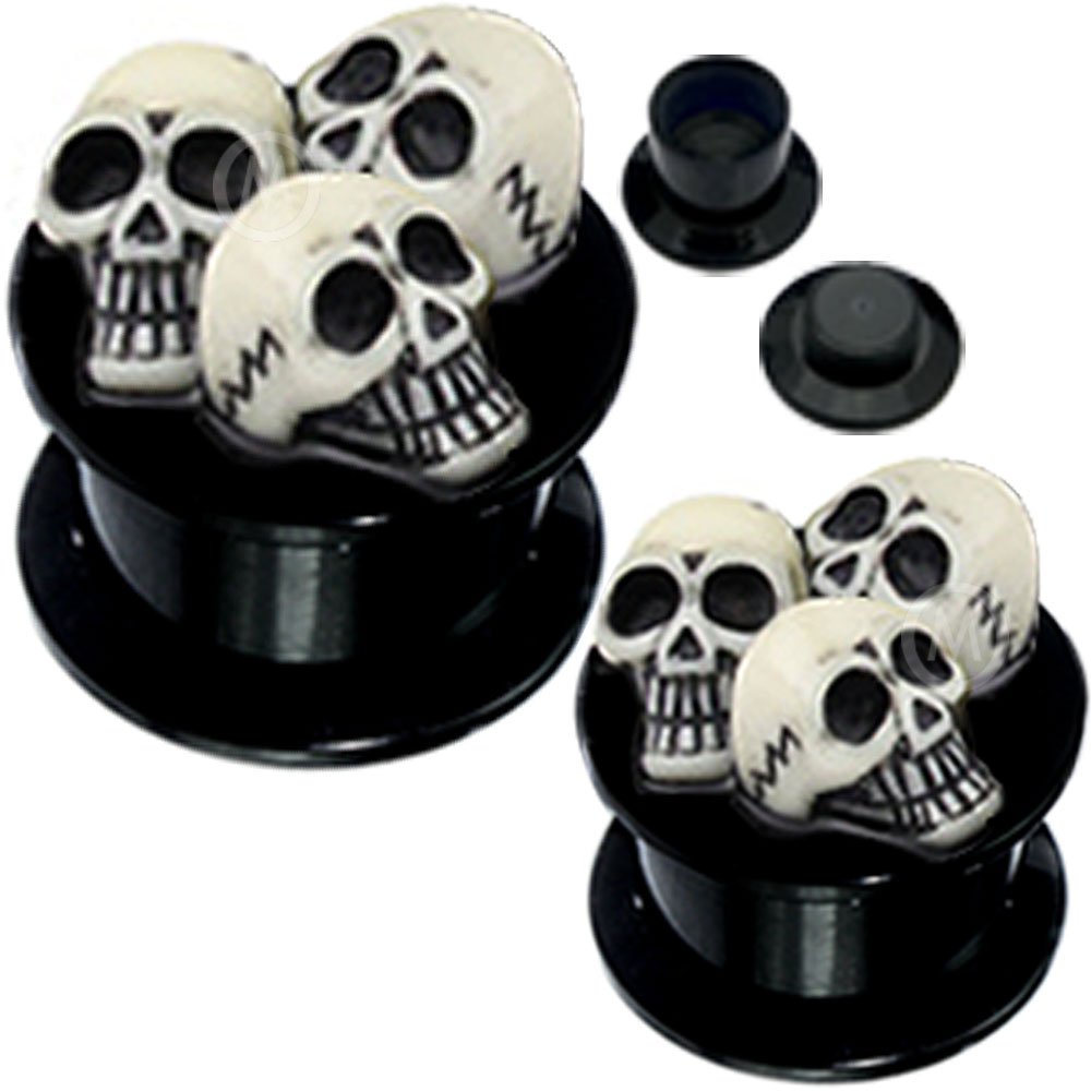 6mm to 20mm Acrylic 3D Skull Ear Plugs - Screw Fit Flesh Tunnels for Stretching - Punk Gothic Body Jewelry for Men & Women - Perfect for Concerts, Parties and Alternative Fashion