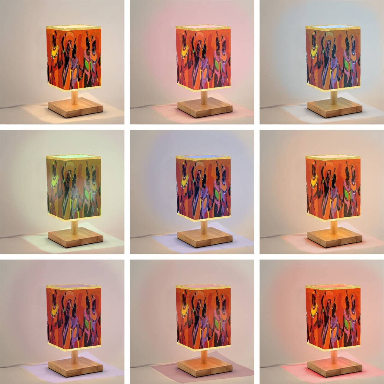 African Women Silhouettes Wooden Table Lamp with Dimmable Flaxen Fabric Shade - Handcrafted Nightstand Light for Bedroom, Living Room, Office | Perfect for Reading, Relaxing & Home Decor