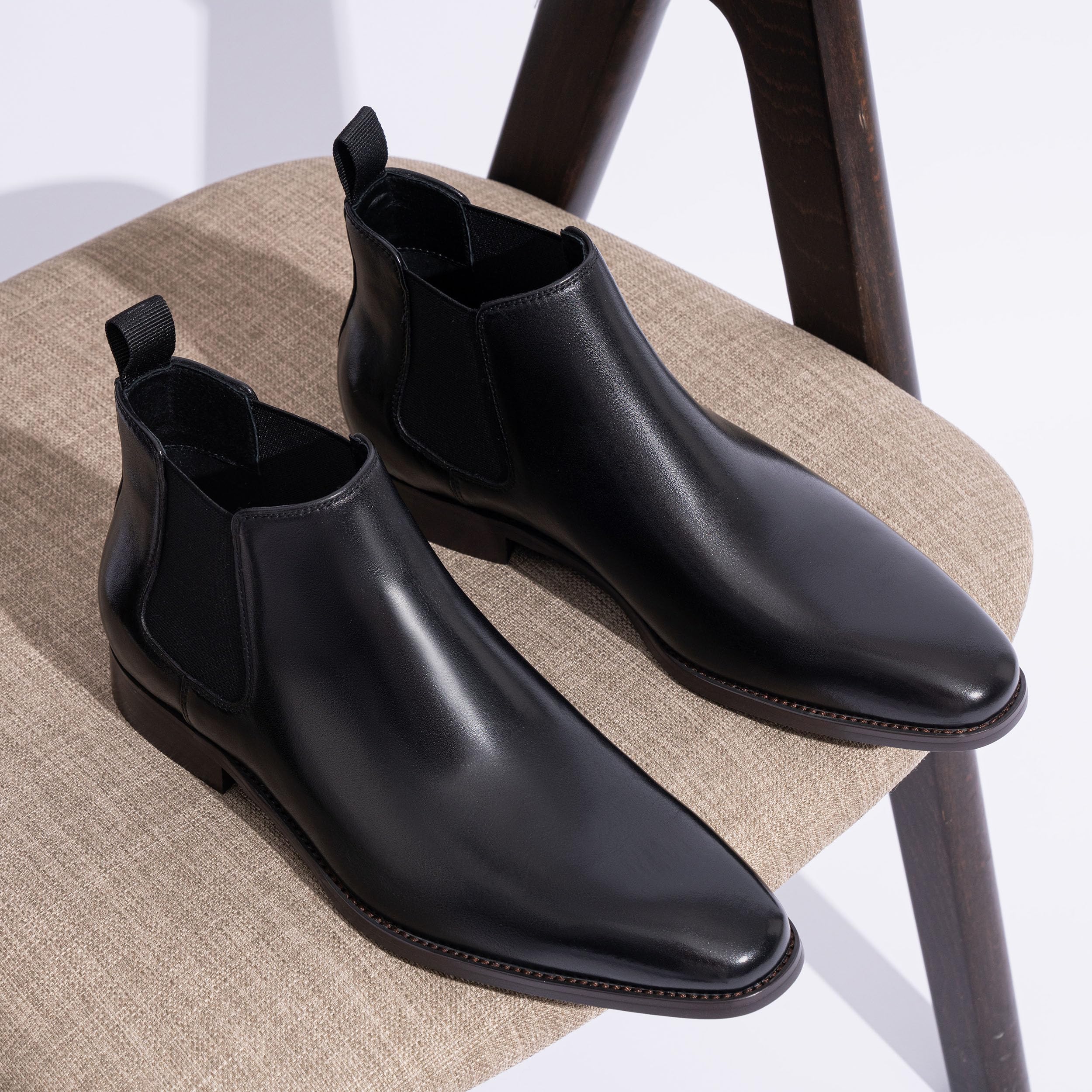 Jousen Men's Chelsea Boots - Polished Leather Dress Boots, Stylish Classic Retro Slip-On Boots for Men | Perfect for Business Casual, Office Wear & Night Out