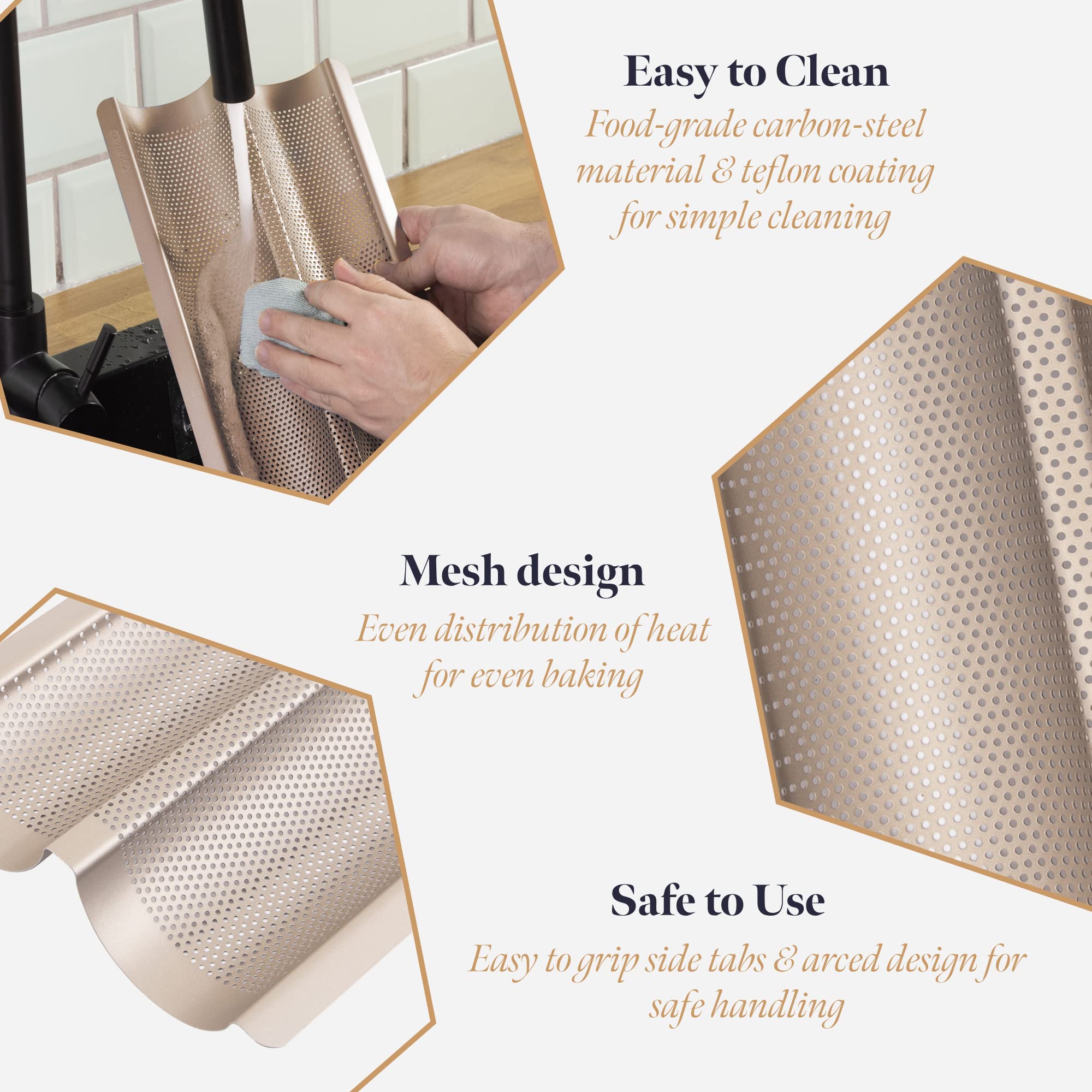 Non-Stick Baguette Baking Pan - French Bread Loaf Tray for 2 Perfectly Baked Baguettes - Perforated Champagne Baguette Bake Pan for Home & Professional Baking - Ideal for French Bread, Artisan Loaves & Pastries