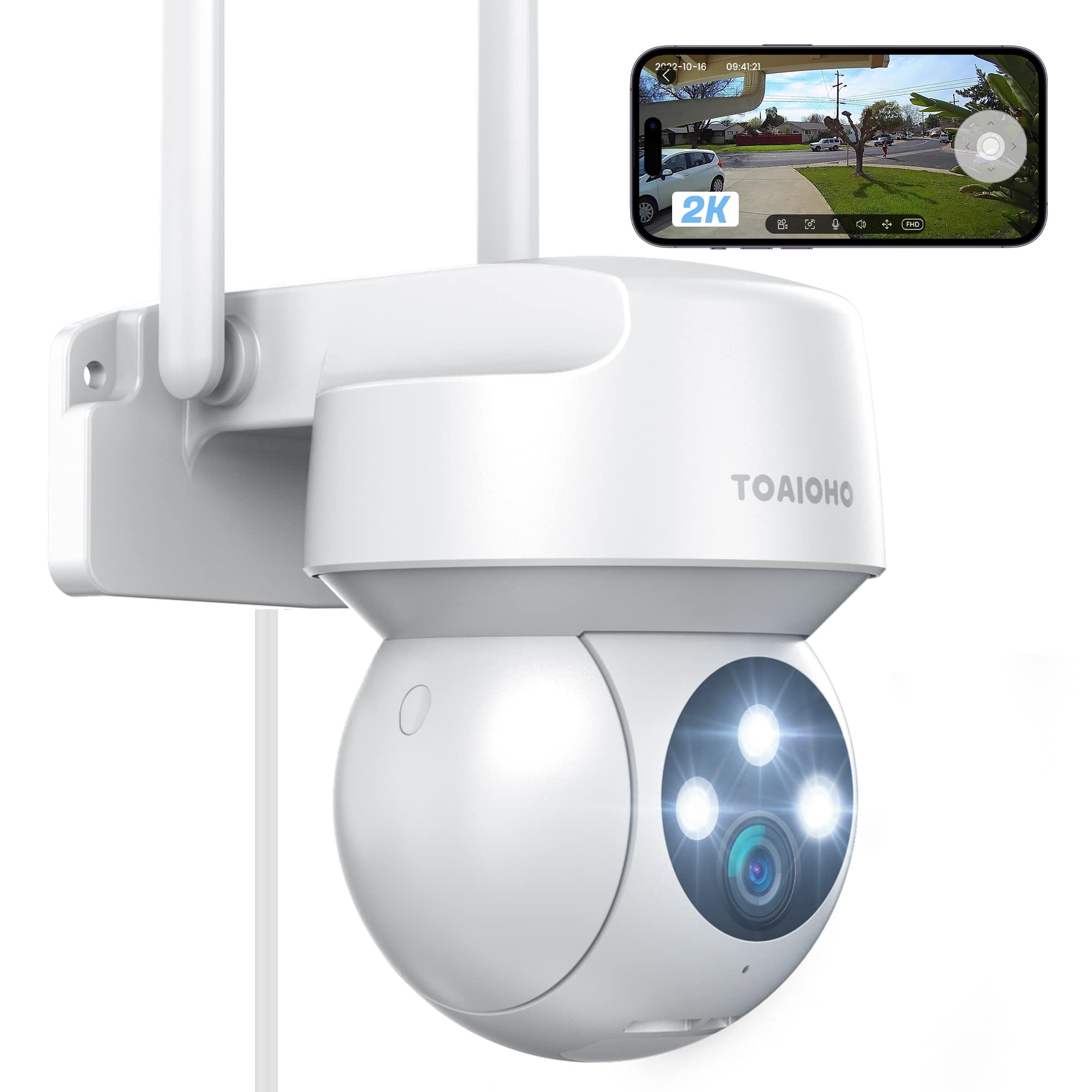 Outdoor Security Camera Wired 2.4G WiFi PTZ IP Camera with Color Night Vision & Motion Tracking - Smart Home Surveillance System for Front Door, Backyard, and Garage Protection