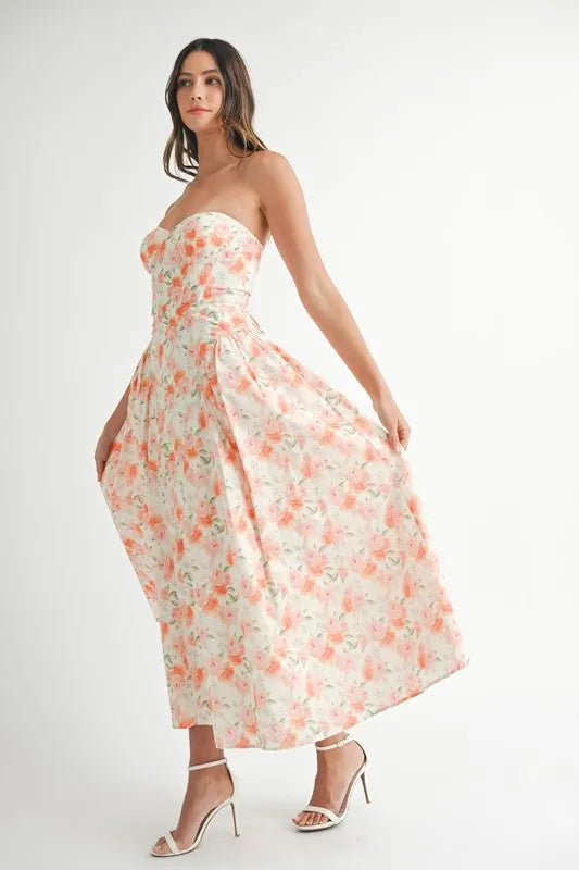 Floral Printed Midi Summer Dress for Women - Lightweight Flowy A-Line Sundress with Pockets, Beach Vacation & Casual Outfit