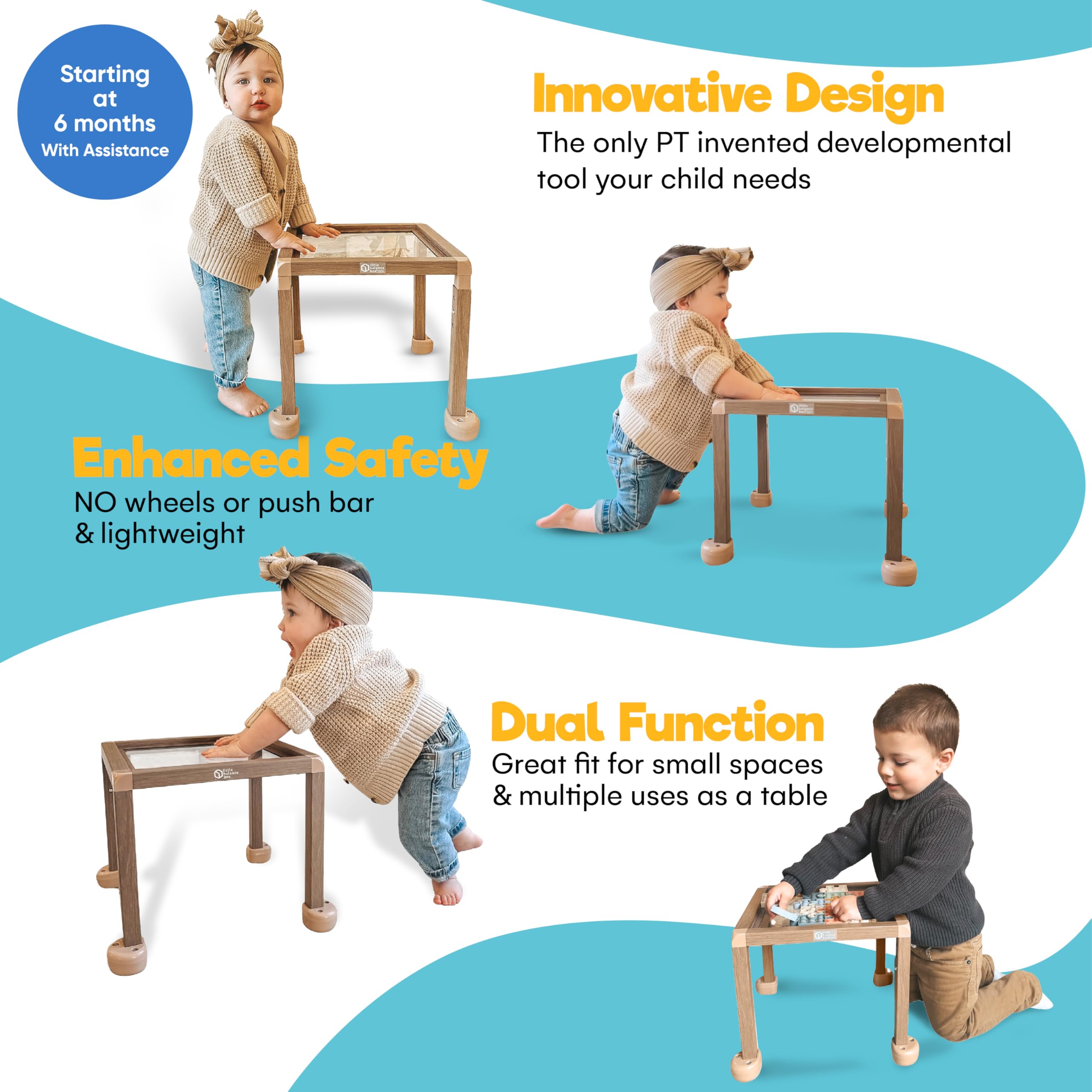 Montessori Push Pull Walker & Activity Table - Adjustable No Wheels Baby Walker with Safe Spring Feet, Eco-Friendly PT-Designed Sit-to-Stand Learning Toy for Toddlers 1-3 Years - Perfect for Early Walking Practice & Playroom Activities