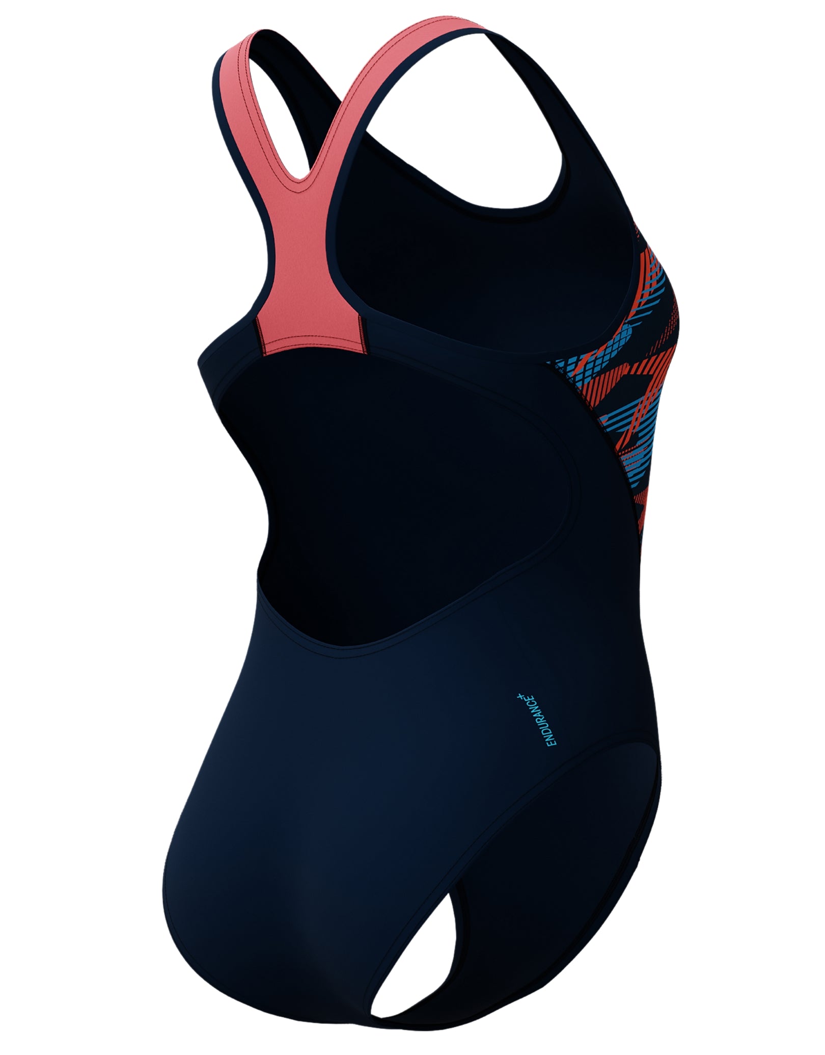 Women's High Waisted One Piece Swimsuit - Navy & Coral Retro Bathing Suit for Beach, Pool, and Vacation