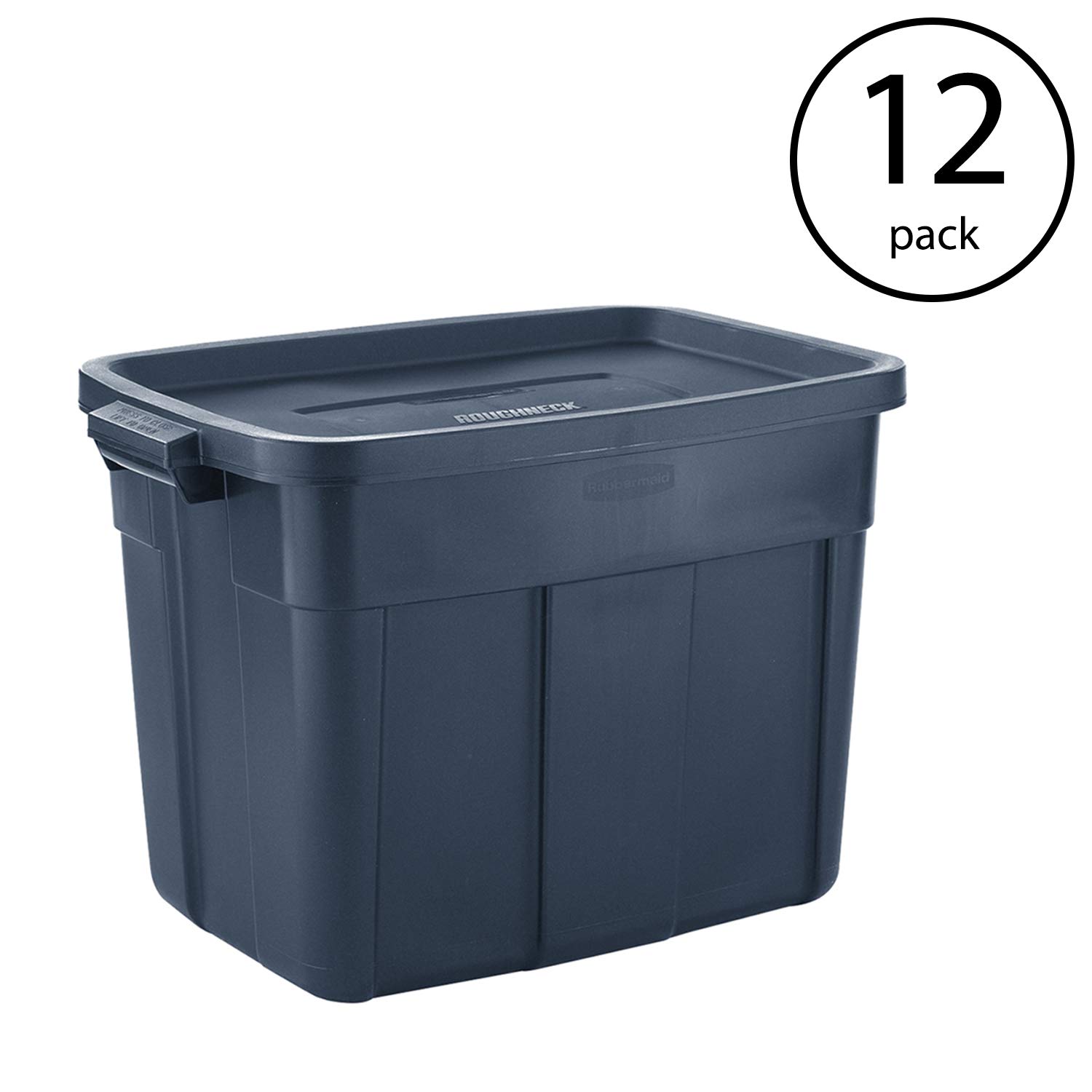 Rubbermaid Roughneck 18 Gallon Heavy-Duty Plastic Storage Bins with Latching Lids - 12 Pack Dark Indigo Metallic Totes for Home, Office & Garage Organization | Perfect for Seasonal Decor, Toys & Tool Storage
