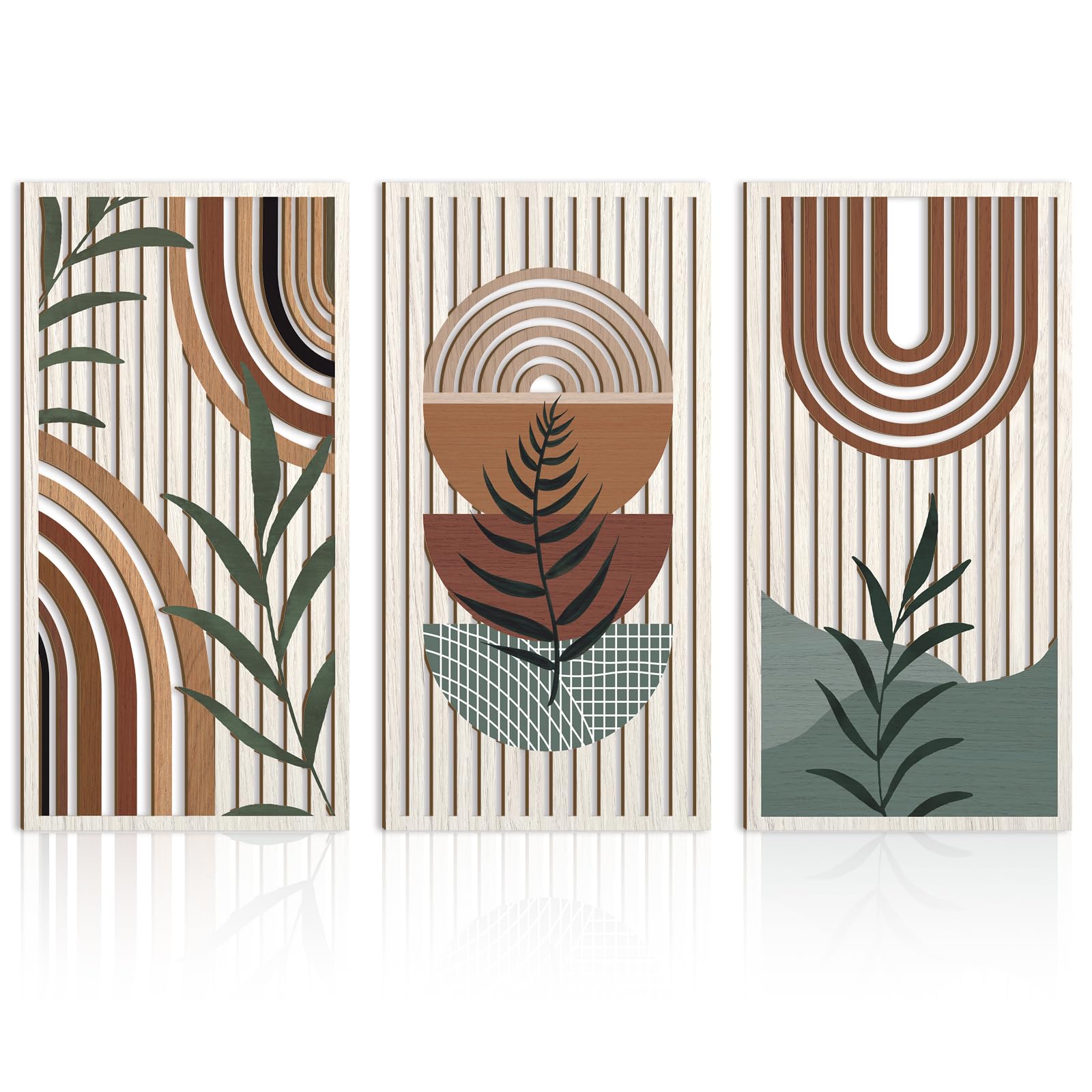 Large Abstract Geometric Wood Boho Wall Art Set - Mid Century Modern Wooden Wall Decor for Bedroom, Living Room & Office - 16