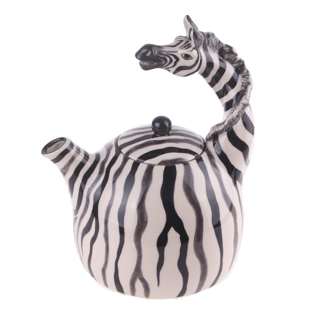 Blue Sky Ceramic Zebra Teapot - 7.5 x 6.5 x 8.5 Inches, Handcrafted Porcelain Tea Pot with Infuser, Unique Animal-Shaped Teapot for Home Decor, Gift & Afternoon Tea Party