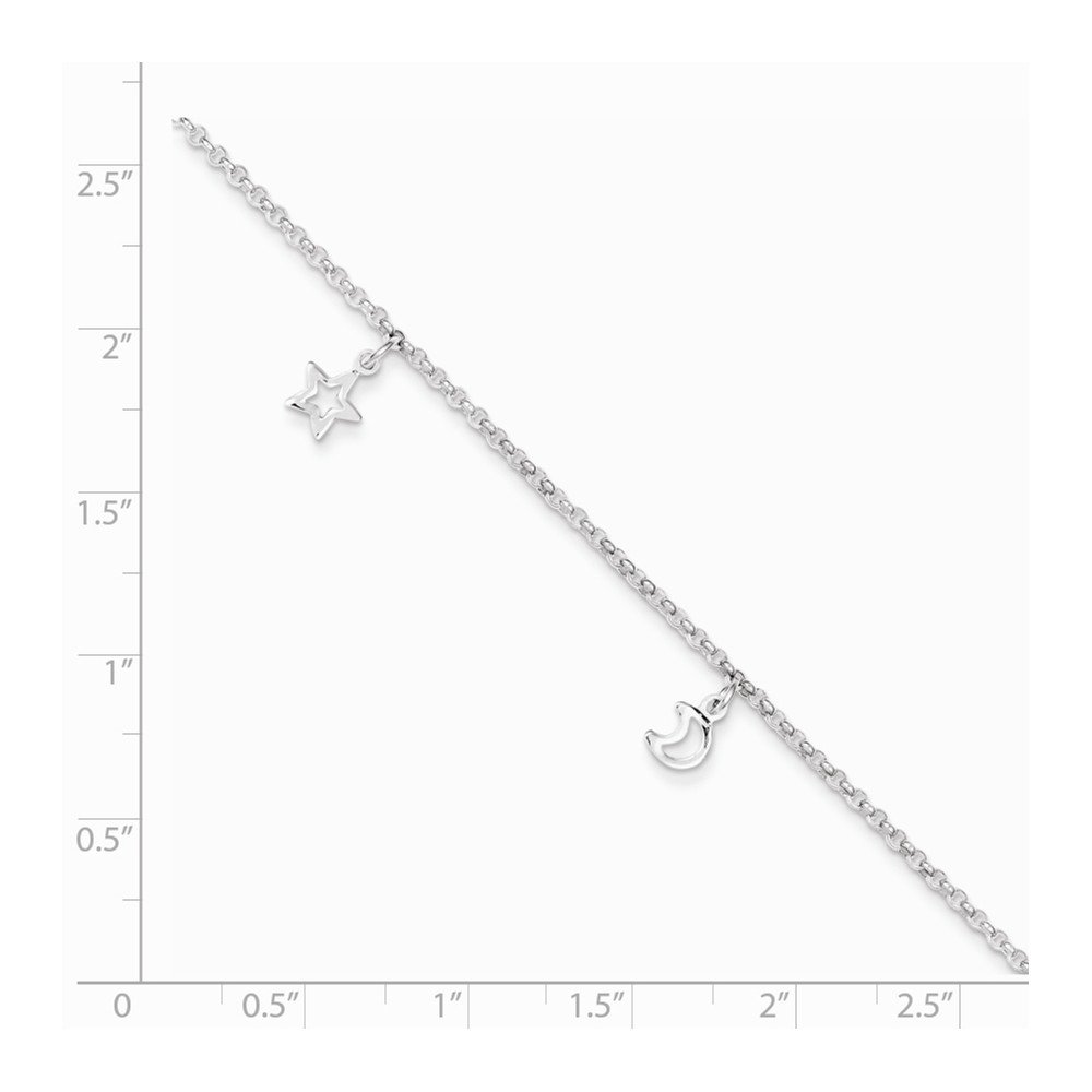 Jewels By Lux Sterling Silver Moon and Stars Anklet with 1 Inch Extension - Elegant Ankle Bracelet for Women, Boho Chic Jewelry for Everyday Wear & Special Occasions