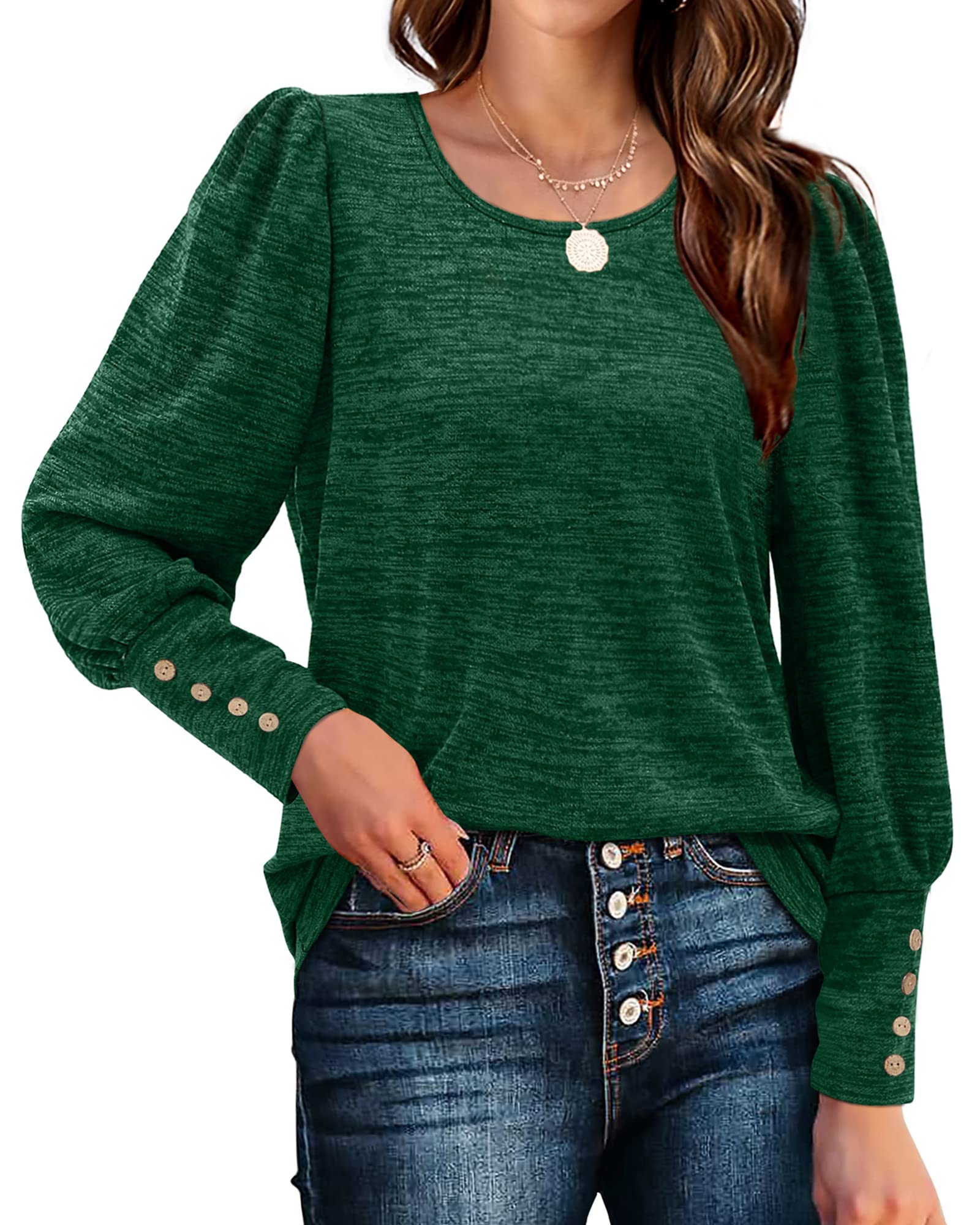 Bofell Women's Puff Sleeve Button Down Blouse - Elegant Long Sleeve Tunic Top for Fall | Perfect for Office Wear, Casual Outings & Date Nights