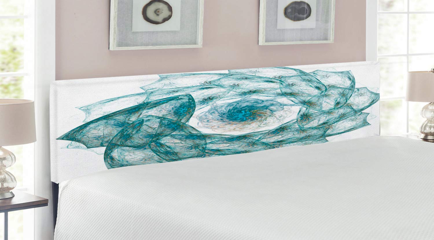 Ambesonne King Size Upholstered Headboard - Teal Flower Spiral Digital Vortex Pattern with Memory Foam, Decorative Metal Bed Frame Headboard for Master Bedroom & Guest Room Decor