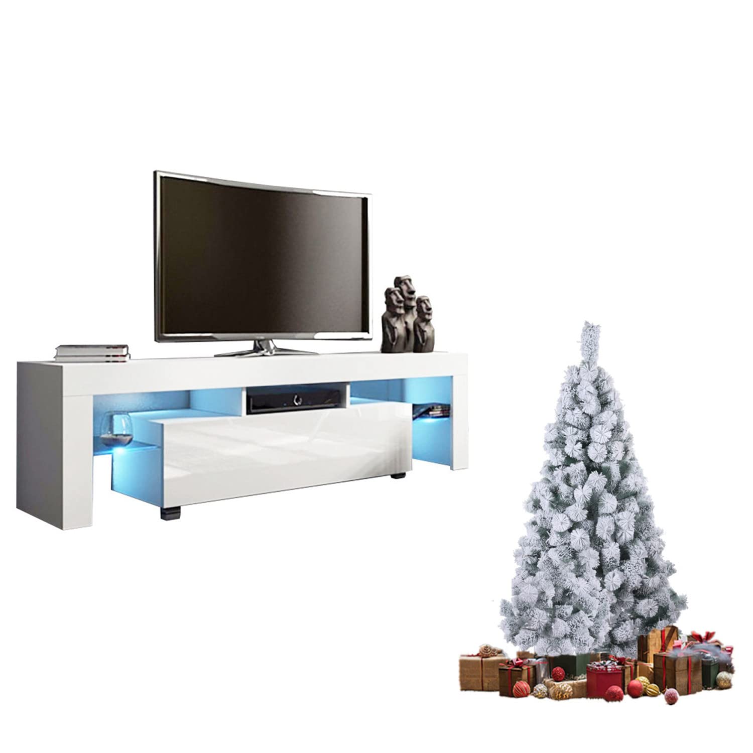 Modern Minimalist TV Stand Cabinet for 50 inch TV - High-Gloss LED TV Console Table with Mid Century Style, White (130×35×45cm/51.2×13.8×17.7in) - Perfect for Living Room, Bedroom & Home Theater Setup