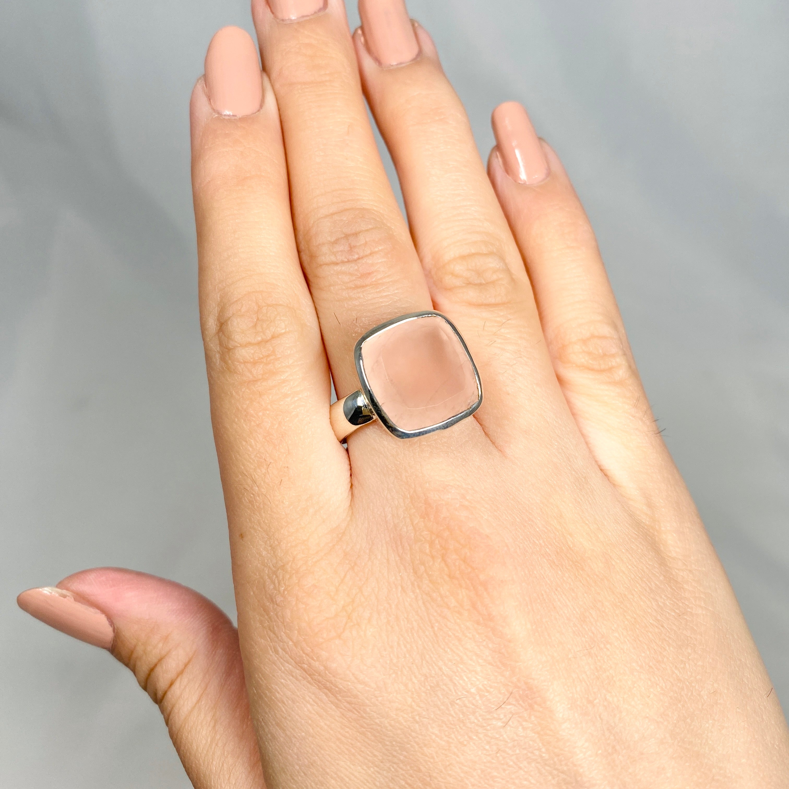 Rose Quartz Square Faceted Ring - Size 9 - KRGJ2997 | Elegant Healing Crystal Jewelry for Women, Perfect for Meditation, Yoga & Spiritual Gifts