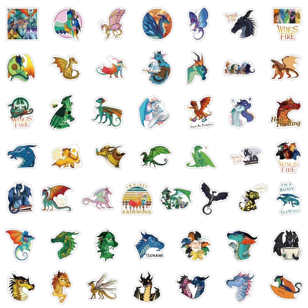 50pcs Wings of Fire Waterproof Vinyl Stickers - Durable Decals for Water Bottles, Laptops, Skateboards, Luggage & More - Perfect Gift for Teens, Girls & Kids - Great for School, Travel & DIY Projects