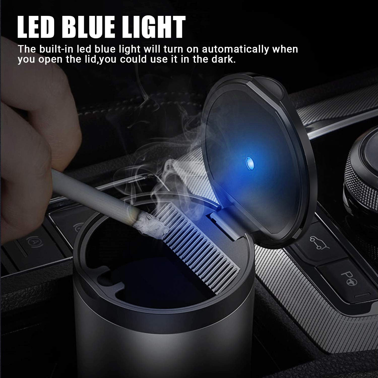 THIKPO Portable Car Ashtray with Lid - Smokeless Detachable Stainless Steel for Travel & Camping