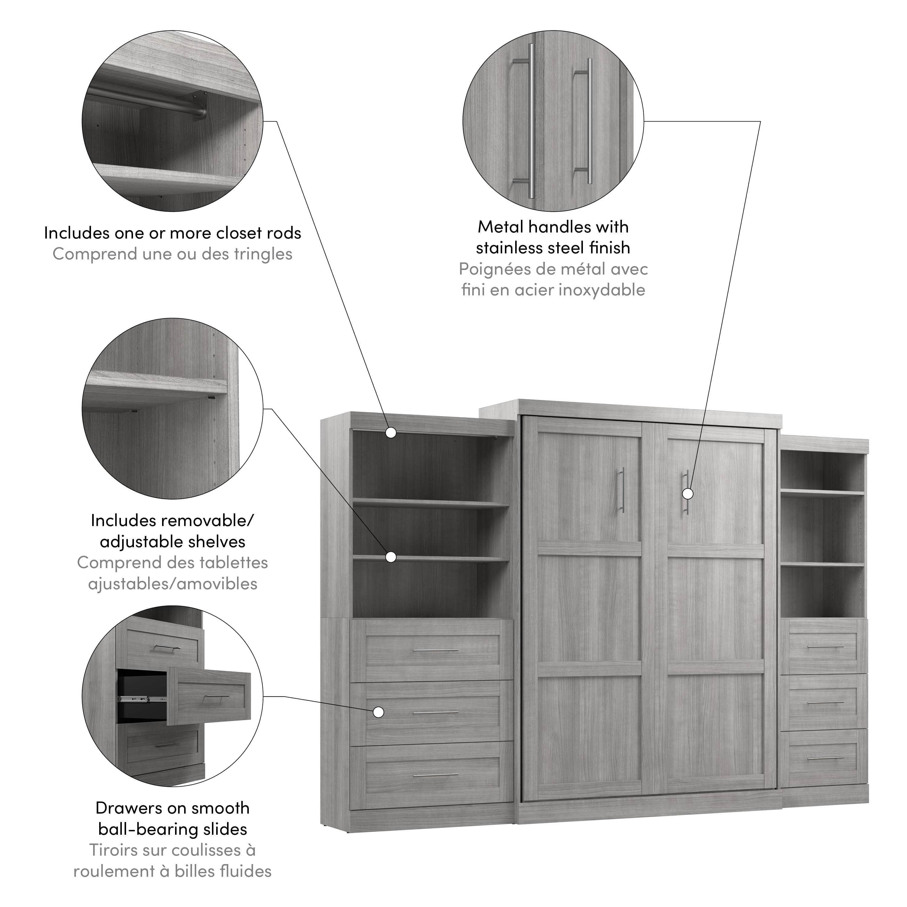 Pur Queen Murphy Wall Bed with 2 Storage Units & Drawers (126