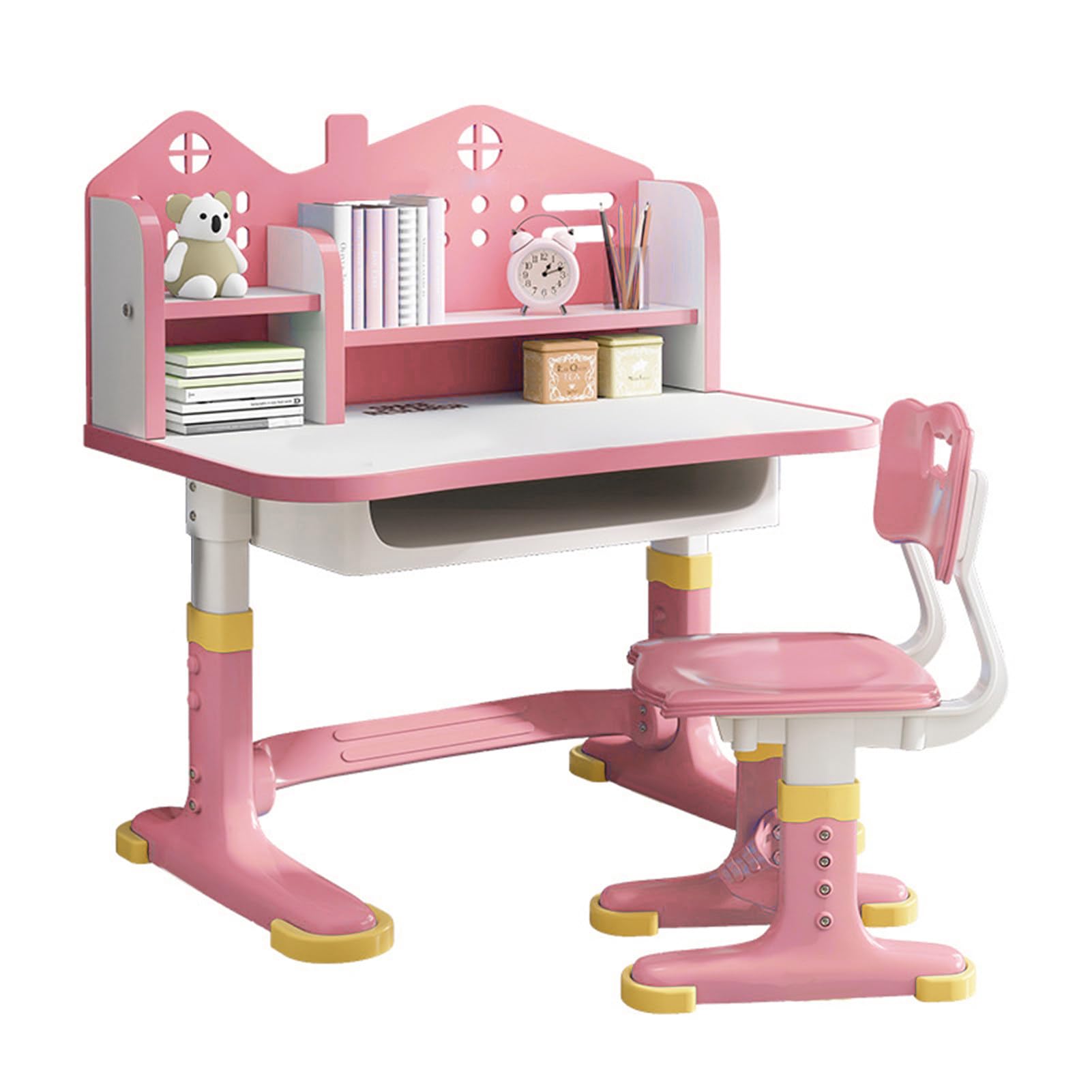Adjustable Kids Study Desk and Chair Set with Castle Backboard - Widened Desktop & Bookstand for Children's Learning & Homework - Perfect for Bedroom, Homeschooling, and Online Classes