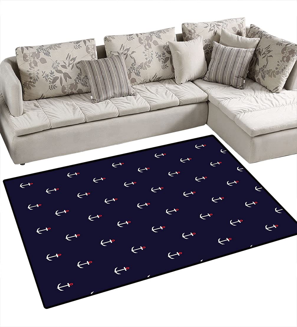 Non-Slip Anchor Decor Marine Pattern Area Rug 6x8 Feet - Nautical Themed Living Room Floor Mat with Anti-Skid Backing for Home, Office & Boat Decor
