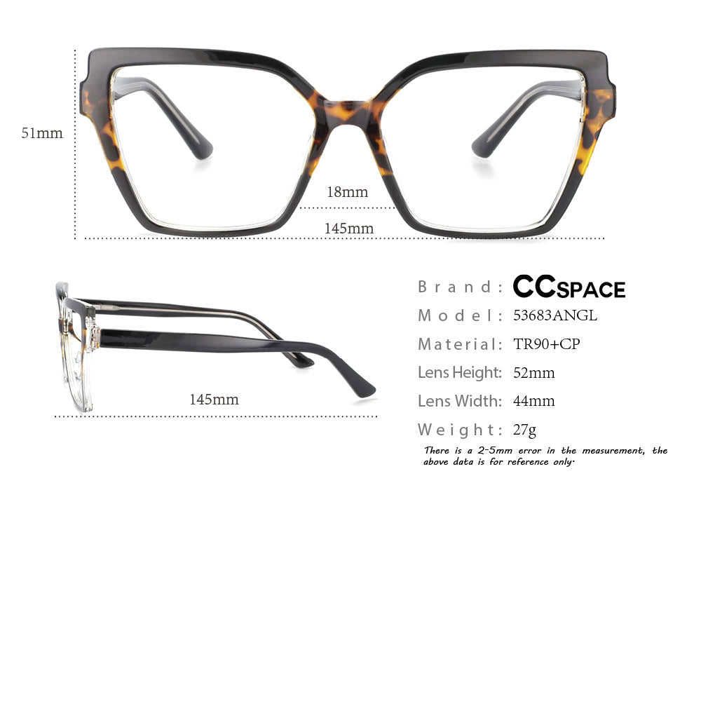 CCspace Women's Full Rim Oversized Square Cat Eye Glasses - Lightweight Titanium Frame (Model 53683) for Work, Reading & Fashion Accessories