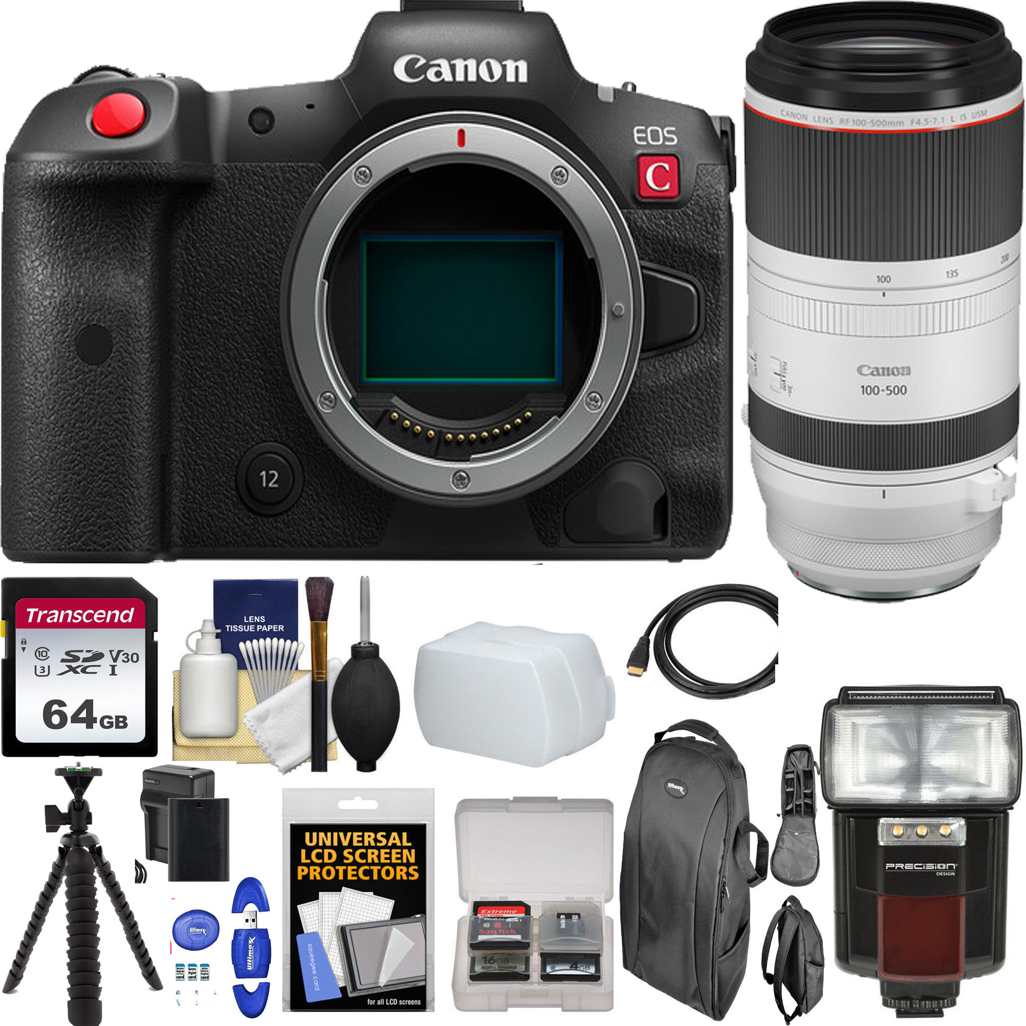 Canon EOS R5 C Mirrorless Digital Camera with RF 100-500mm f/4.5-7.1L IS USM Lens | 64GB Bundle Kit | Professional 8K Video & Photography | Perfect for Wildlife, Sports & Travel Photography