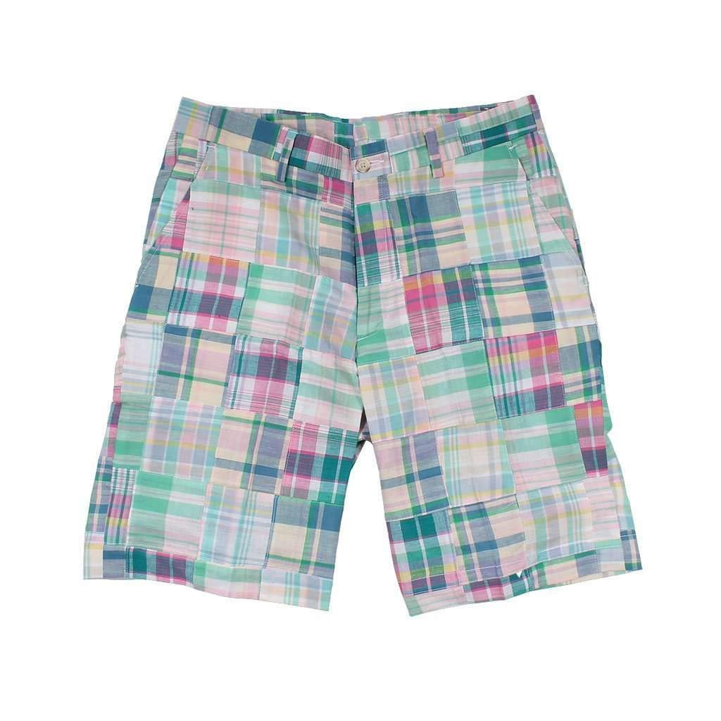 Country Club Prep Pastel Patchwork Madras Shorts for Men - Stylish Summer Casual Wear for Golf, Beach, and Outdoor Activities