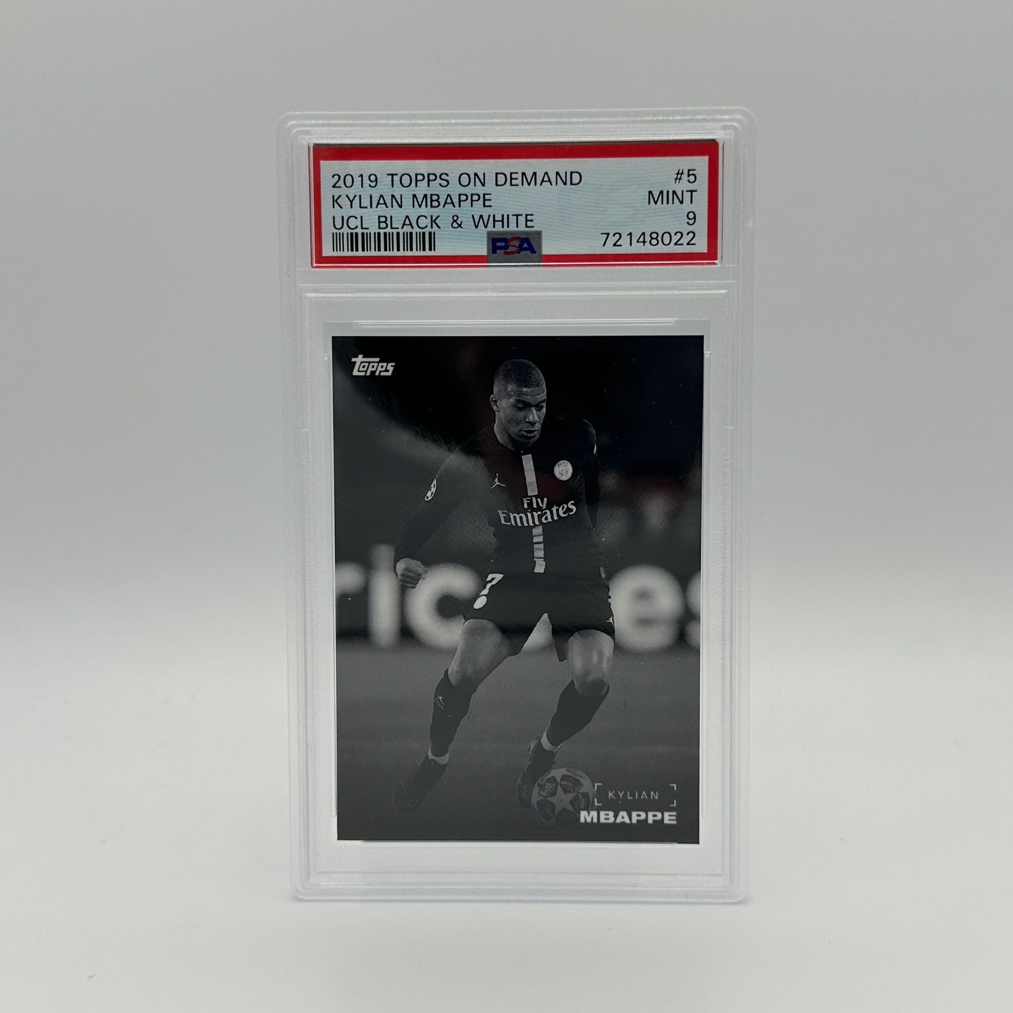 PSA 9 Graded Kylian Mbappé #5 UEFA Champions League Black & White Soccer Card - Perfect for Collectors, Investors & Soccer Fans - Display in Home, Office or Man Cave