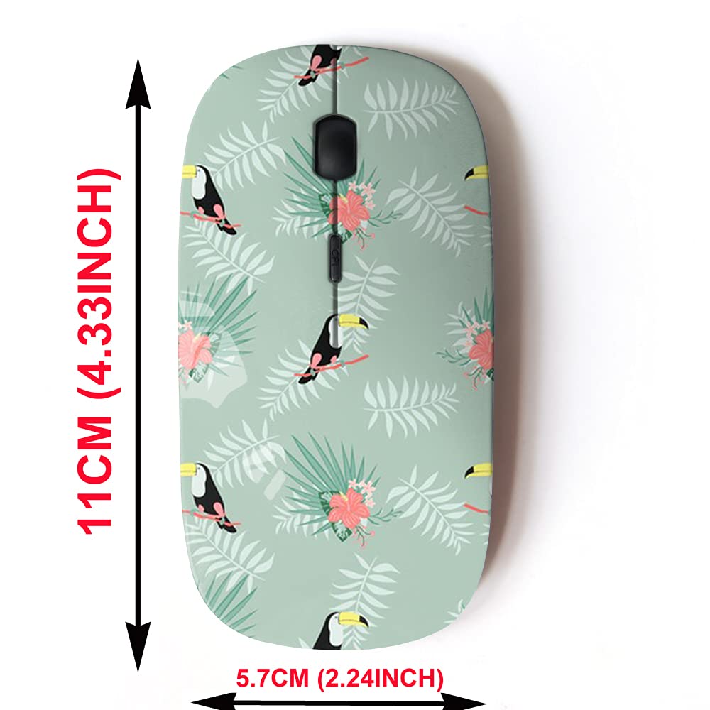 2.4G Wireless Mouse with Cute Tropical Toucan Flower Design - Ergonomic Computer Mouse for Laptops, Desktops, PC, Mac - Includes Nano USB Receiver - Perfect for Office, Home, Gaming & Travel Use