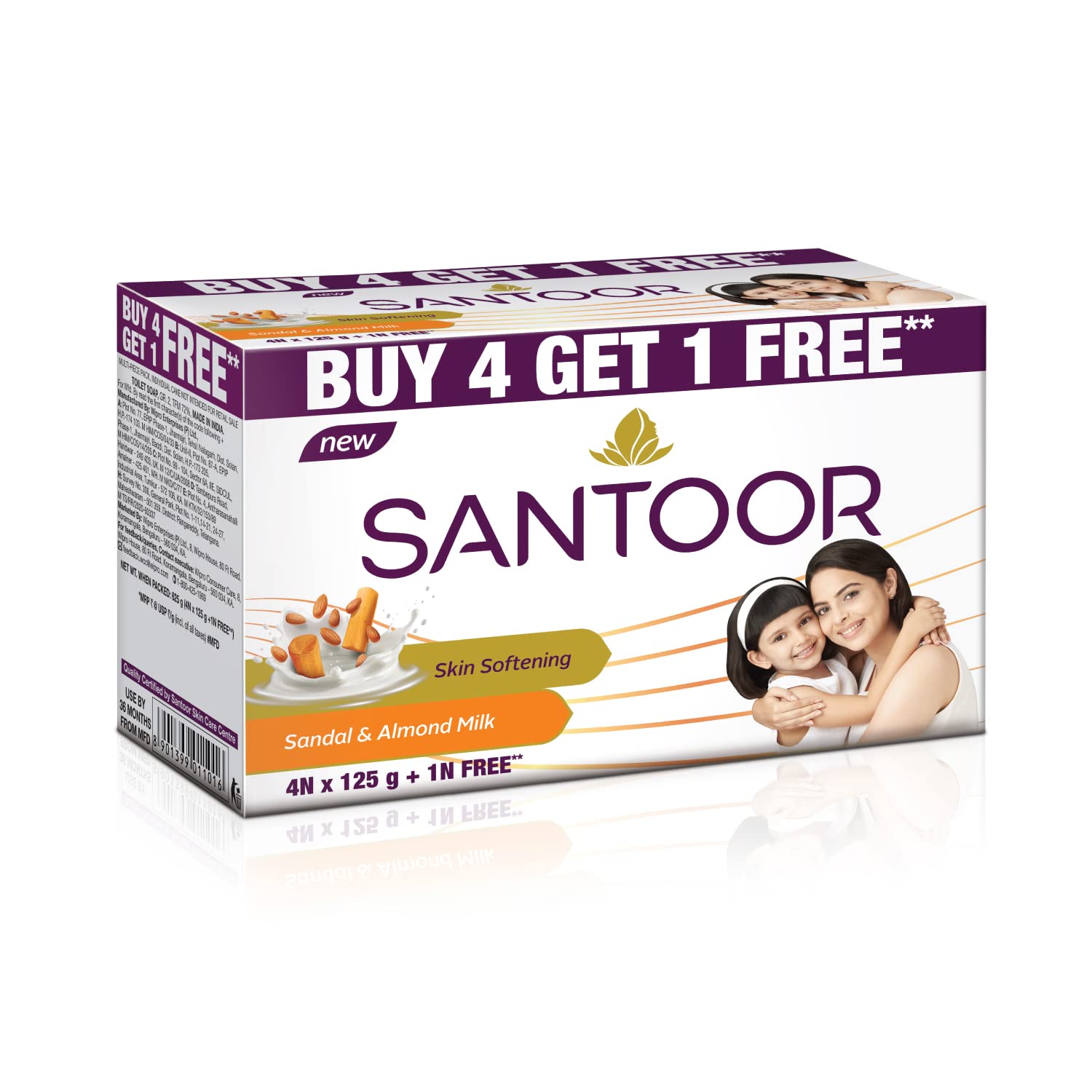 Santoor Aloe Fresh Soap 125g (Pack of 6) & Santoor Sandalwood Almond Milk Soap 125g (Buy 4 Get 1 Free) - Natural Skin Care for Dry & Sensitive Skin - Perfect for Daily Cleansing & Moisturizing