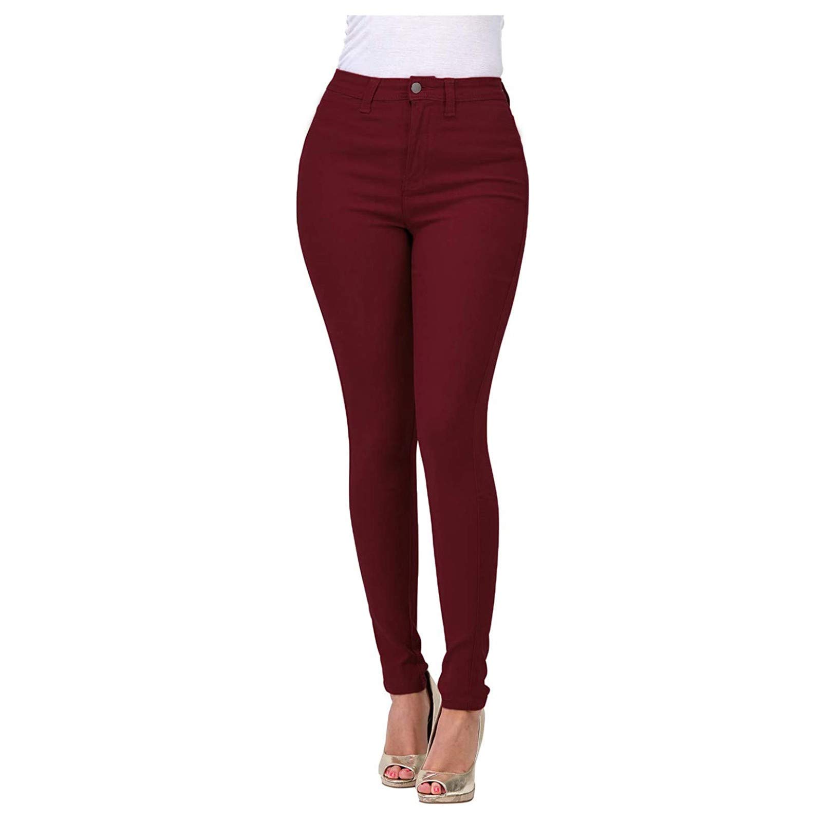 High Waisted Stretch Skinny Jeans for Women - Comfortable Slim Fit Lounge Pants - Fashionable Medium Wash Wine Color Jeans for Teen Girls | Perfect for Casual Wear, Dating & Office Outfits