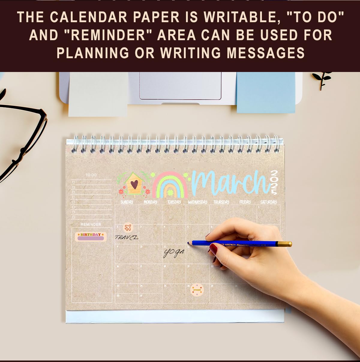 2025-2026 Desk Calendar - Small Office & Teacher Planner with Holiday Stickers (2 pcs) | Perfect for Home, School, and Workplace Organization