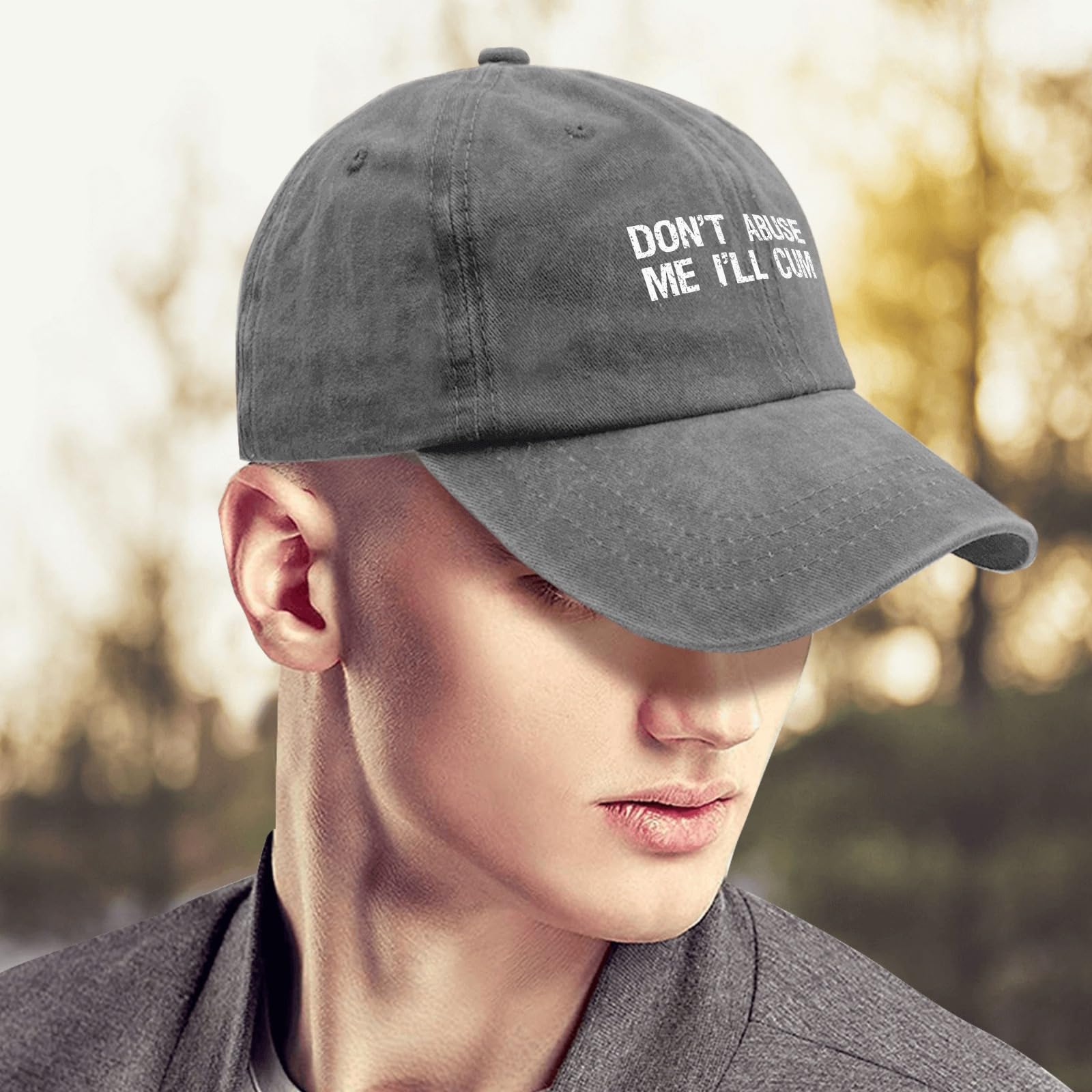 Funny Slogan Hat - 'Don't Abuse Me I'll Cum' Novelty Baseball Cap for Men & Women - Black Pigment Dad Hat - Perfect Gift for Grandma, Golfers & Humor Lovers - Great for Parties, Golfing & Everyday Wear