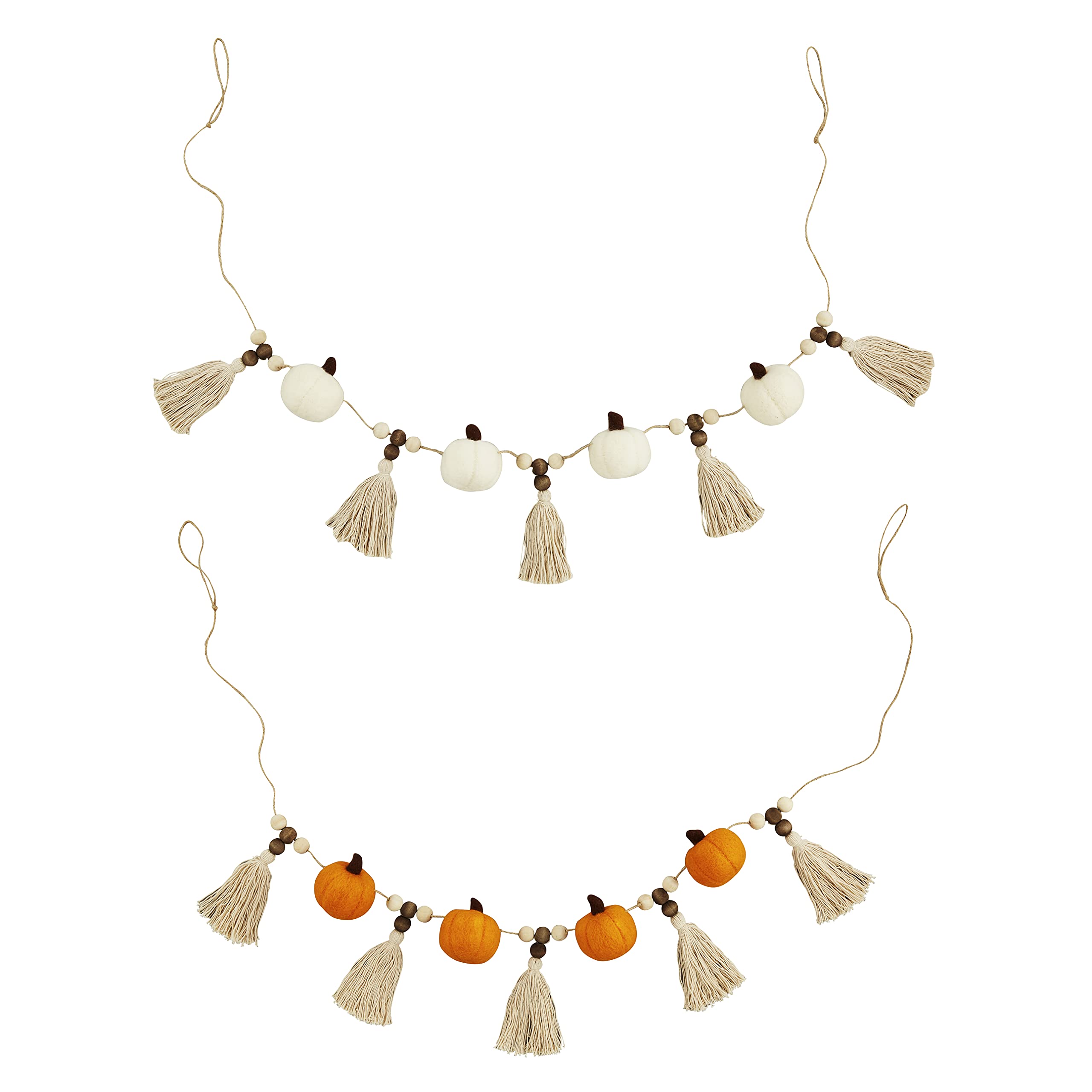 Mud Pie White Pumpkin Tassel Garland - 60 Inch Fall Harvest Decor for Thanksgiving, Halloween, and Autumn Home Decoration