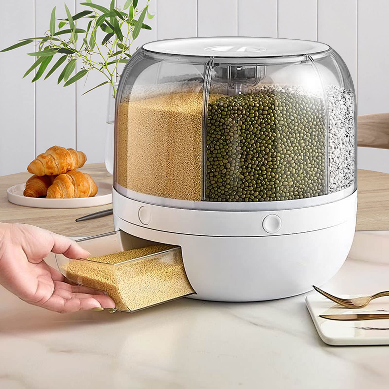 5-Grid 10L Wall Mounted Dry Food Dispenser with Rotating Design - Precise Food Output Control for Kitchen, Pantry & Pet Food Storage | Perfect for Rice, Cereal, Nuts & Coffee Organization
