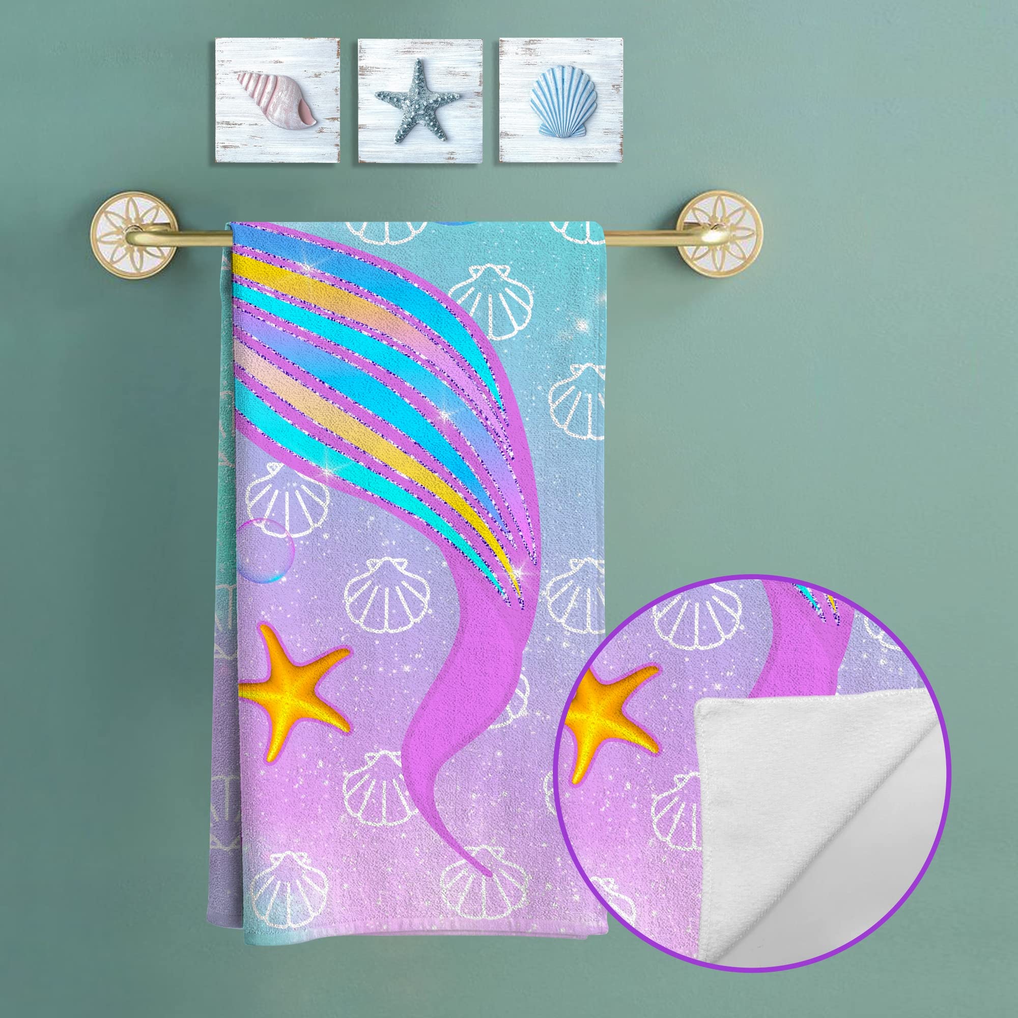 Premium Microfiber Mermaid Beach Towel 30x60 - Quick Dry Sand-Free Bath Towel for Women & Kids - Perfect for Beach, Pool, Yoga, Travel - Teal Mermaid Tail Design - Great Gift for Mermaid Lovers