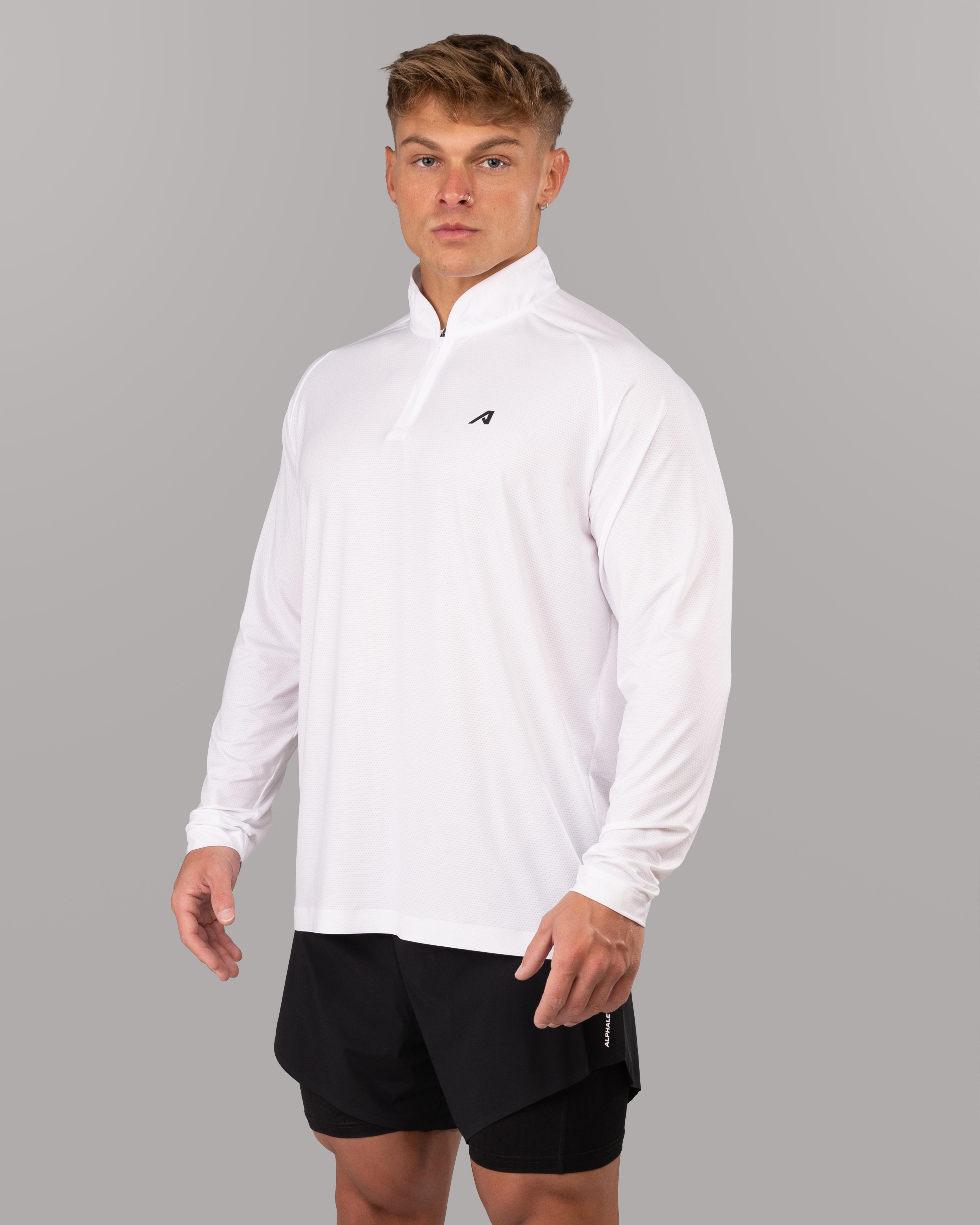 Men's Racer Quarter Zip Pullover Sweatshirt - White | Lightweight & Breathable for Running, Golf & Outdoor Activities