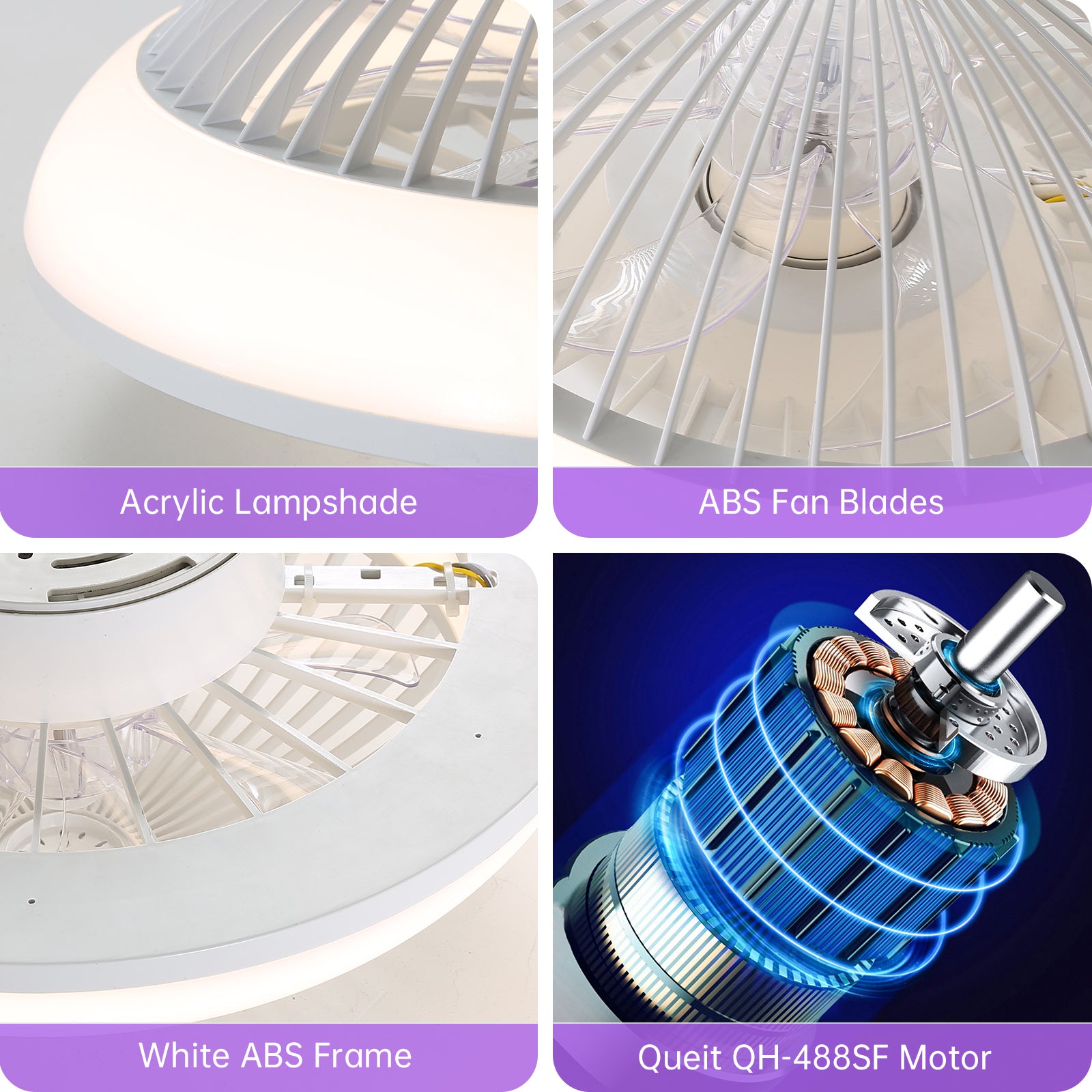 15 Inch RGB Dimmable LED Enclosed Ceiling Fan with Light - Modern Bladeless 6 Speed Remote Control - Perfect for Bedroom, Kids Room, Party & Home Decor