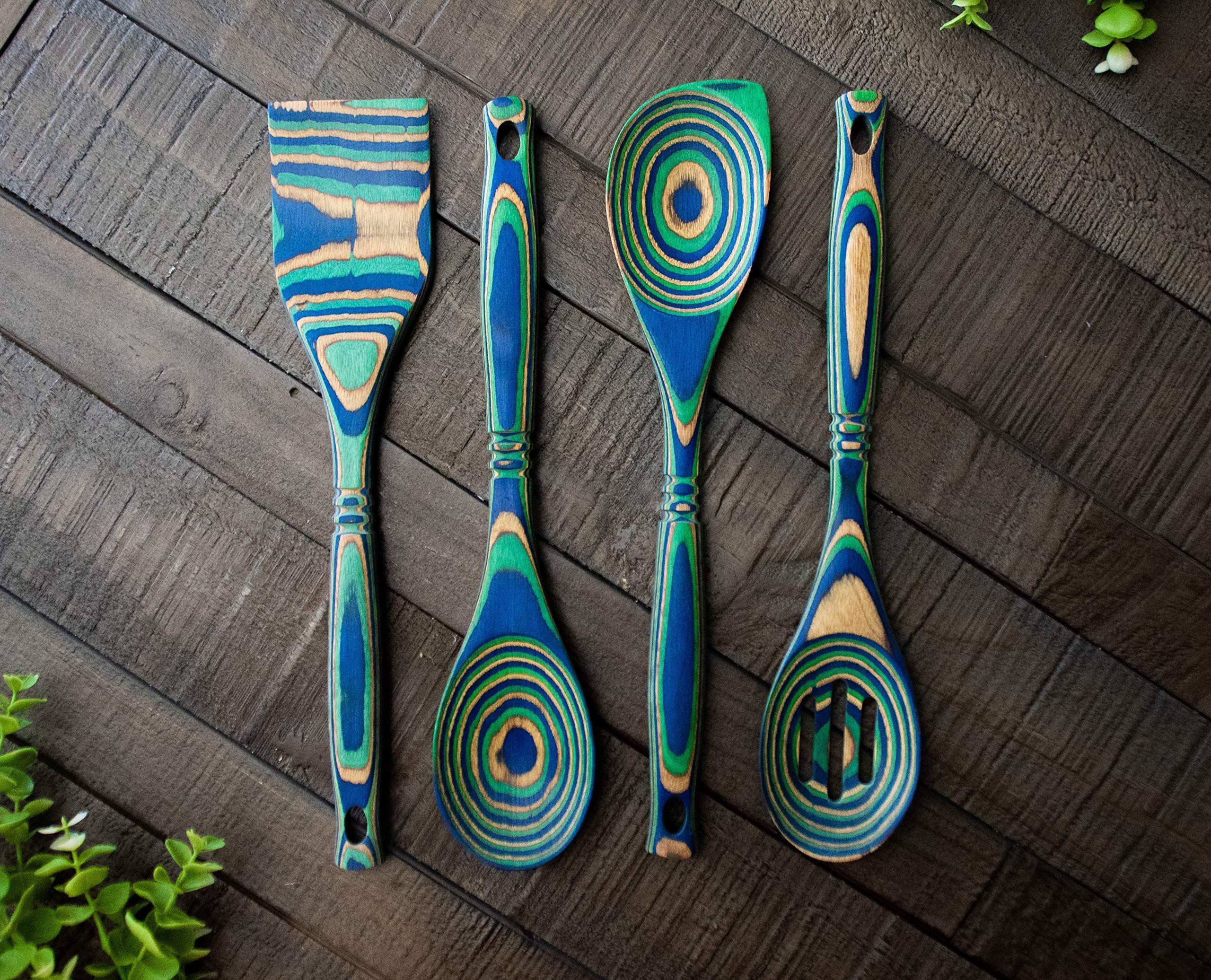 Premium 7-Piece Pakkawood Kitchen Utensil Set - Wooden Spoon, Slotted Spoon, Spatula, Corner Spoon, Small Spoon, Small Spatula & Spreader - Heat Resistant Non-Stick Cooking Tools for Baking, Frying & Serving - Eco-Friendly Kitchen Essentials