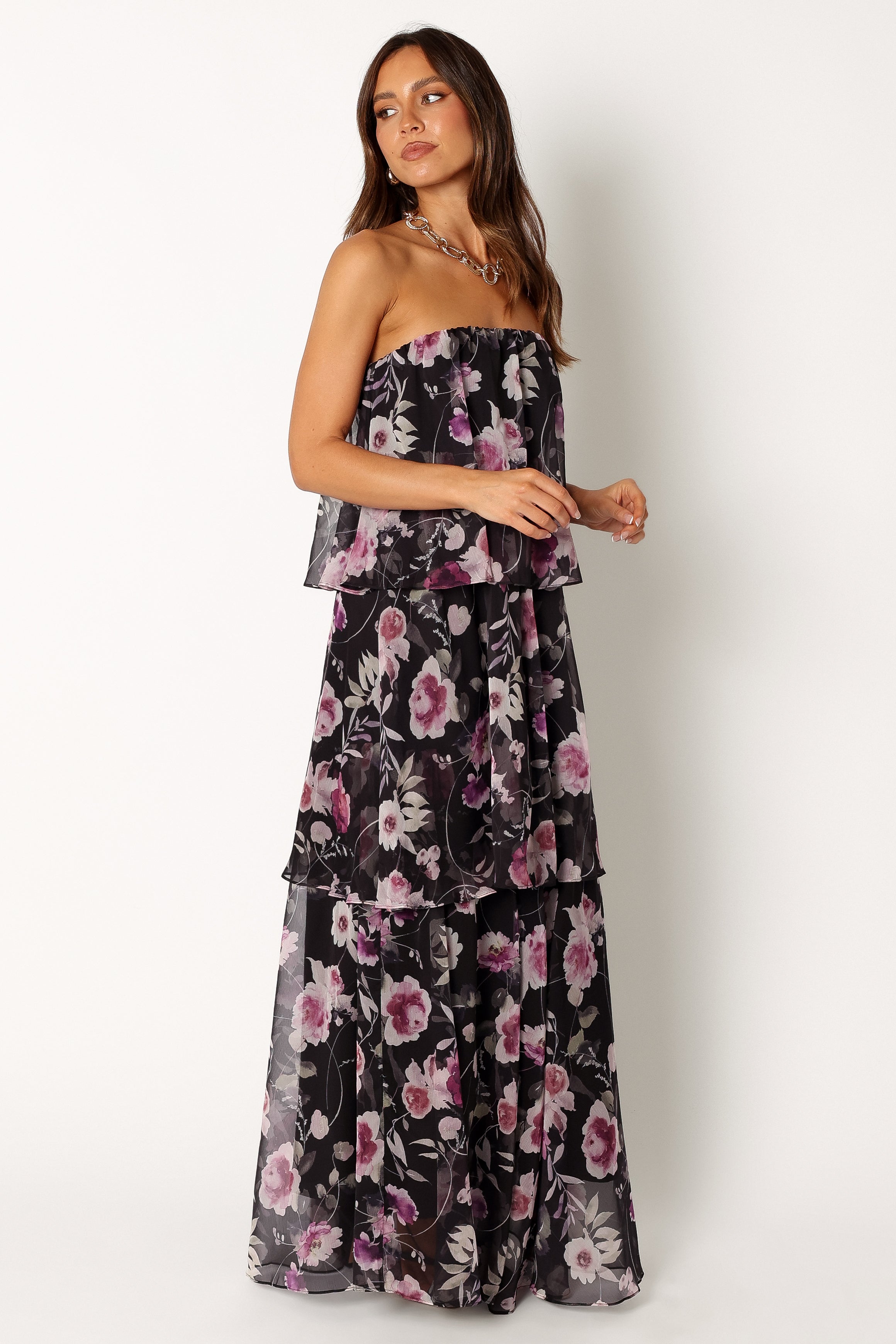 Bloom Strapless Maxi Dress - Black Floral Print Summer Beach Dress for Women | Perfect for Vacations, Weddings & Date Nights