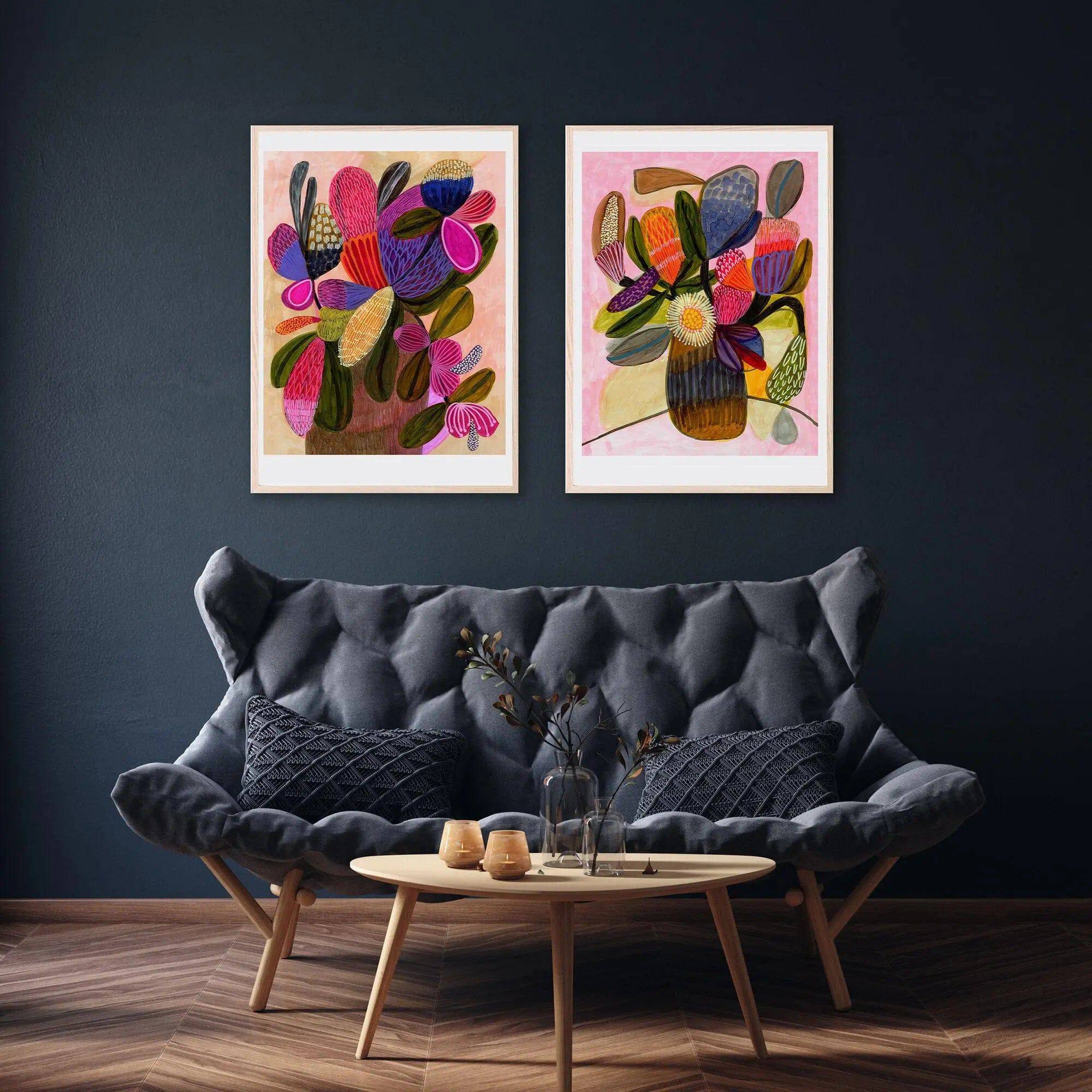 Modern Still Life Wall Art Print Set with Native Flowers - Elegant Home Decor for Living Room, Bedroom & Office