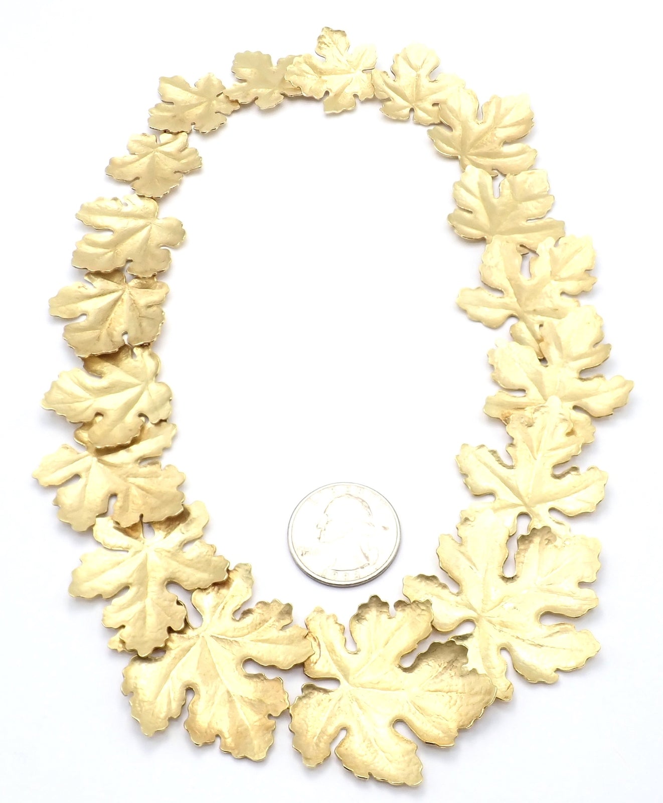 Authentic Tiffany & Co Angela Cummings 18K Yellow Gold Leaf Necklace - Vintage 1981 Rare Collectible Jewelry for Women - Perfect for Weddings, Anniversaries & Special Occasions