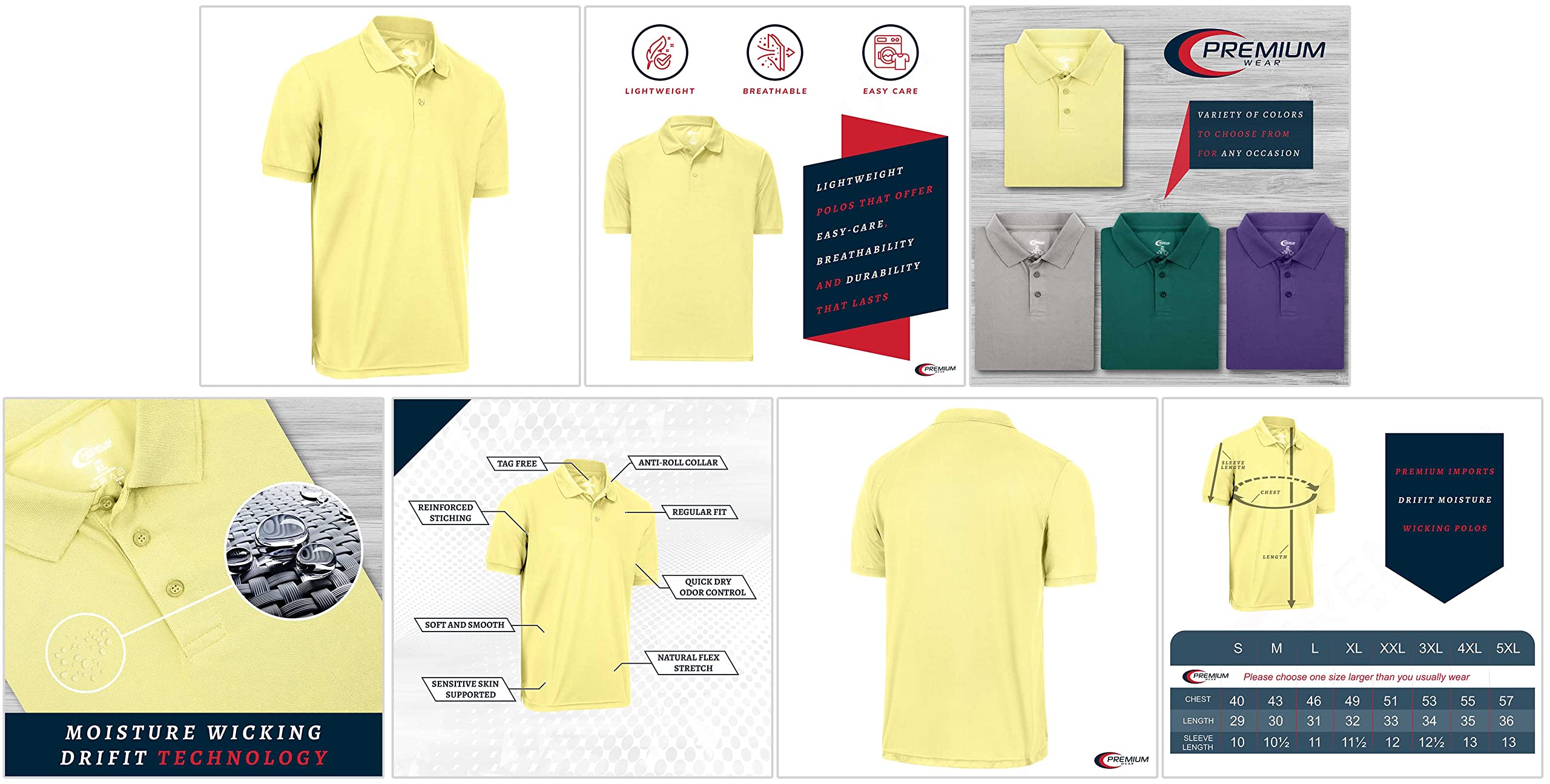 Premium Moisture-Wicking Men's Polo Shirts - Breathable & Quick-Dry Performance Tees for Golf, Work & Casual Wear