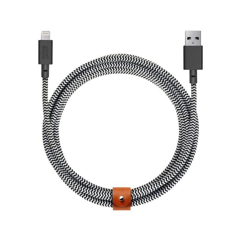 Premium Braided Native Union Lightning Cable XL 3m - Durable & Fast Charging - Black/White - Perfect for iPhone, iPad & Travel Accessories