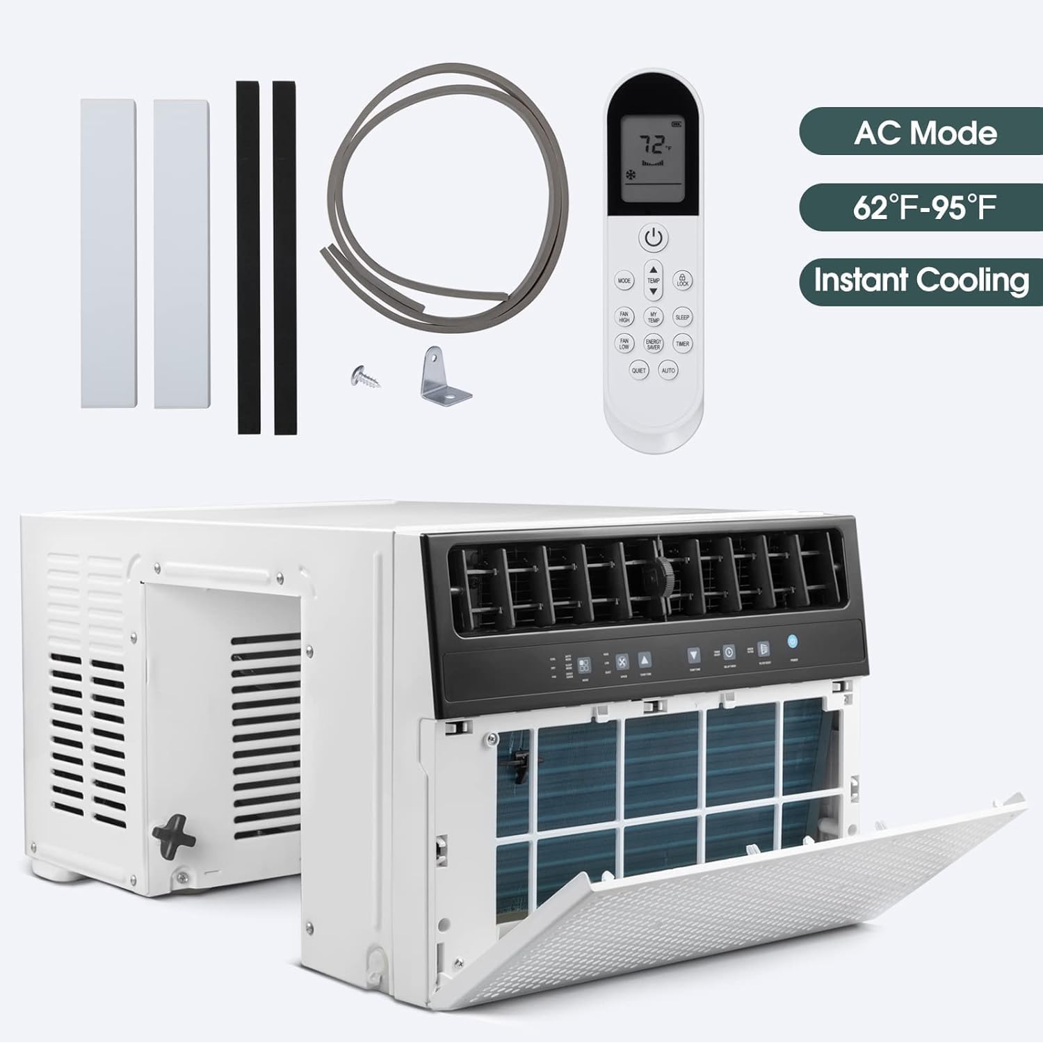 R.W. FLAME 10000BTU U-Shaped Window Air Conditioner - Ultra Quiet Cooling for Rooms up to 450 Sq.Ft | Energy Efficient with Remote Control & Washable Filter | Perfect for Living Room, Bedroom, Home Office & Small Spaces | Enjoy Full Window View While Staying Cool