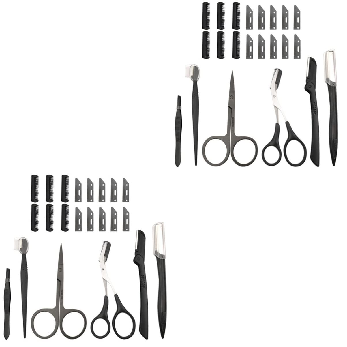FOMIYES Eyebrow Grooming Kit - 2 Sets Professional Eyebrow Trimming & Shaping Tools with Tweezers, Scissors, Brushes | Perfect for Eyebrow Makeup, Grooming, and Beauty Routine at Home or Salon