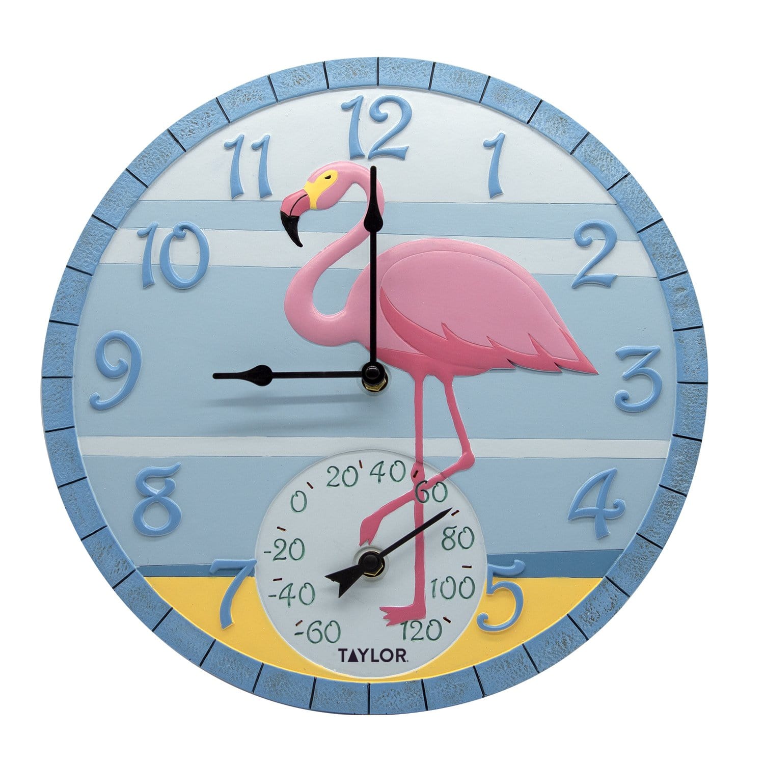 14 Inch Flamingo Wall Clock with Built-in Thermometer - Perfect for Home, Office, and Tropical Decor