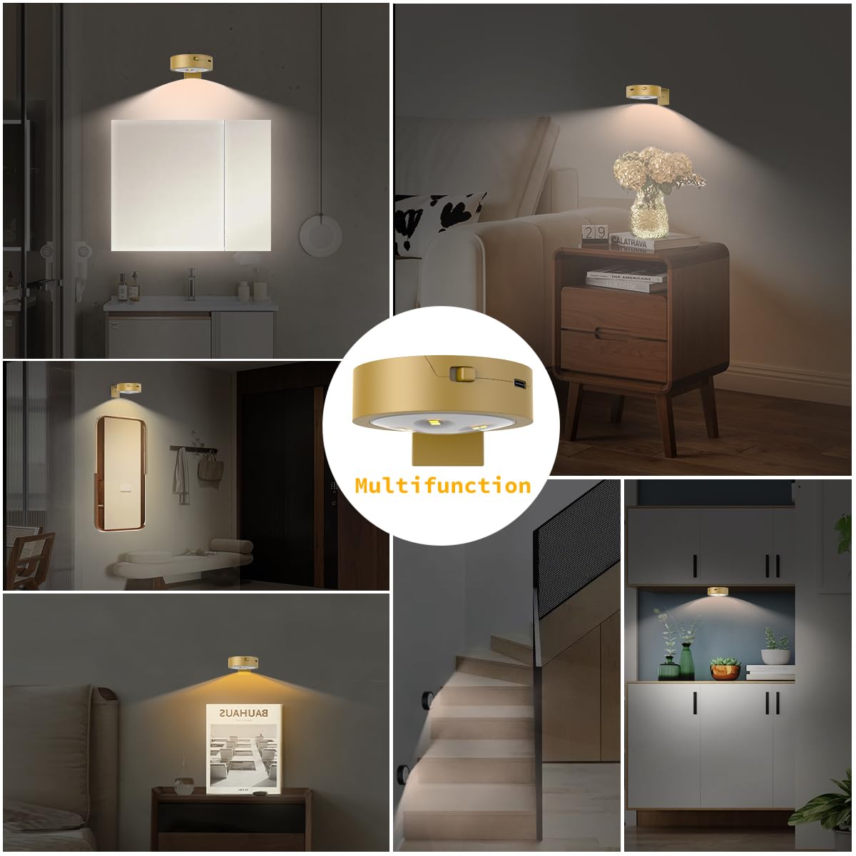 Rechargeable Battery Operated LED Picture Lights with Remote - Wireless Magnetic Art Lighting for Paintings & Wall Decor (Dimmable, Timer, Gold, 3 Pack) - Perfect for Gallery Display, Home Artwork & Picture Frame Illumination