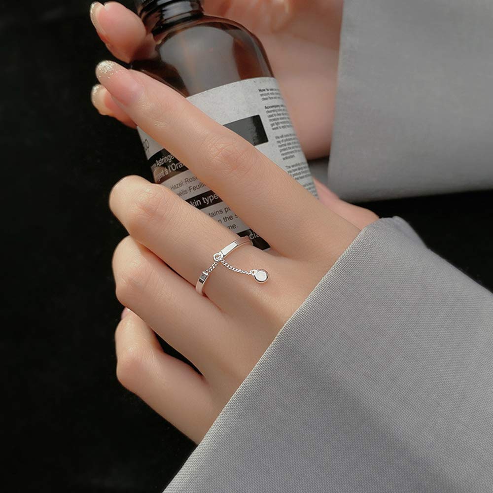 925 Sterling Silver Adjustable Minimalist Dangling Ball Stacking Rings for Women - Elegant Threader Tassel Chain Promise Eternity Band - Perfect for Everyday Wear, Anniversary Gifts & BFF Jewelry